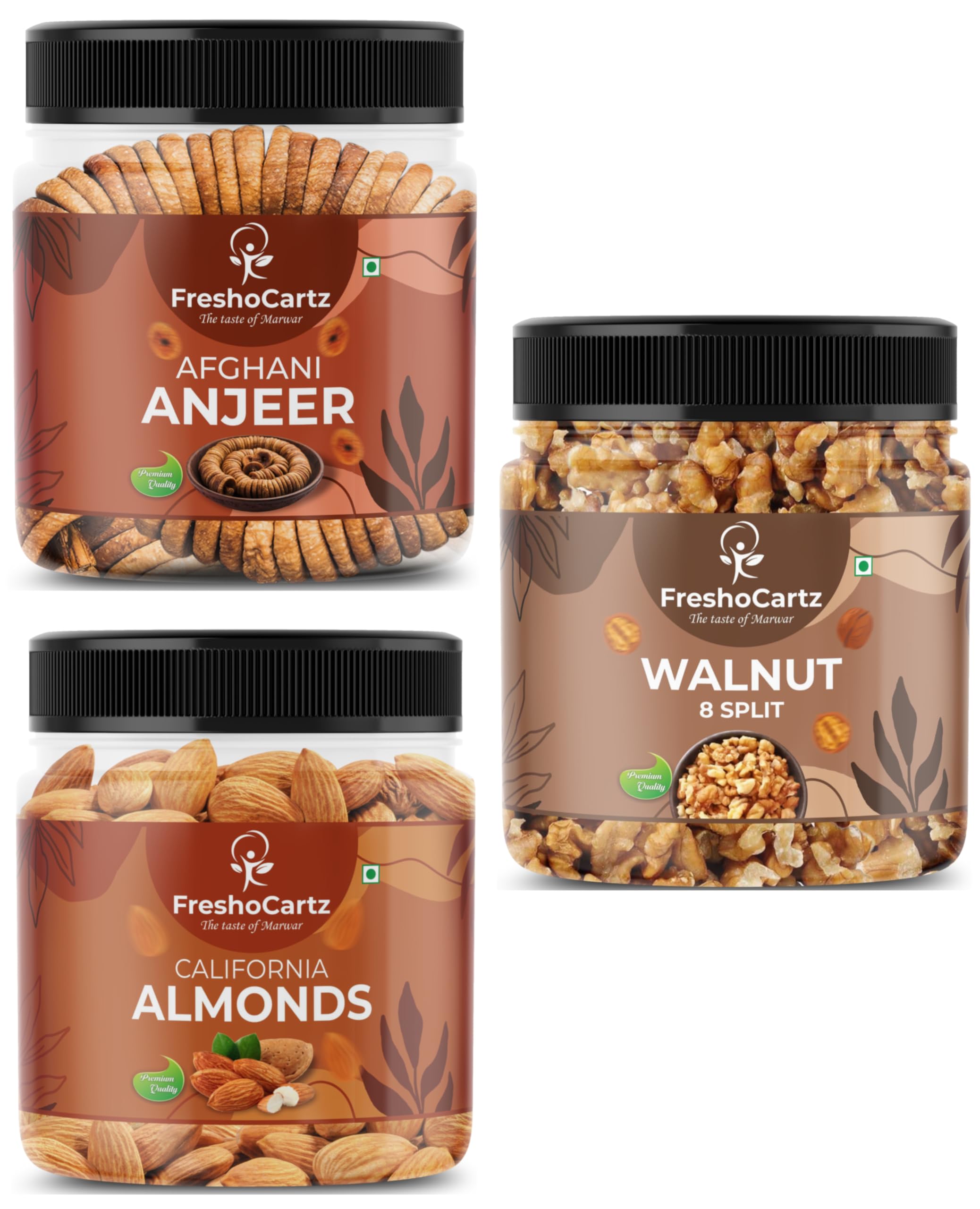 FreshoCartz Dry Fruits Combo | Almonds, Figs and Walnut 250g Each | Badam Anjeer Akhrot Dry Fruits Gift Hamper for Family and Employees - Jar Pack (Dry Fruits Combo, 250g (Pack of 3)) (B0D81BGZBC) Amazon Price History, Amazon Price Tracker