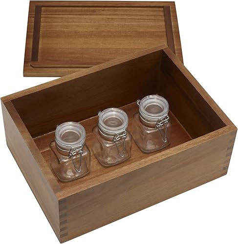 Miniatura 8 de Gourmet Basics by Mikasa Reed - Caja de almacenamiento de hierbas con tarros de vidrio, 11 x 8 x 4.5 pulgadas, multicolor