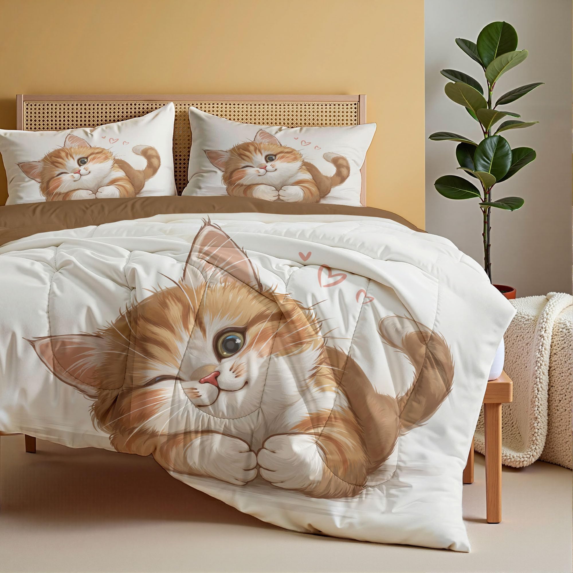 Juego de Edredón Infantil 200x200cm con Almohada para Cama 105 – Relleno Nórdico Gatito Pelo Largo Edredones Acuarela Mascota Adorable 4 Estaciones Nórdico Conforter, Lavable a Máquina, Blanco