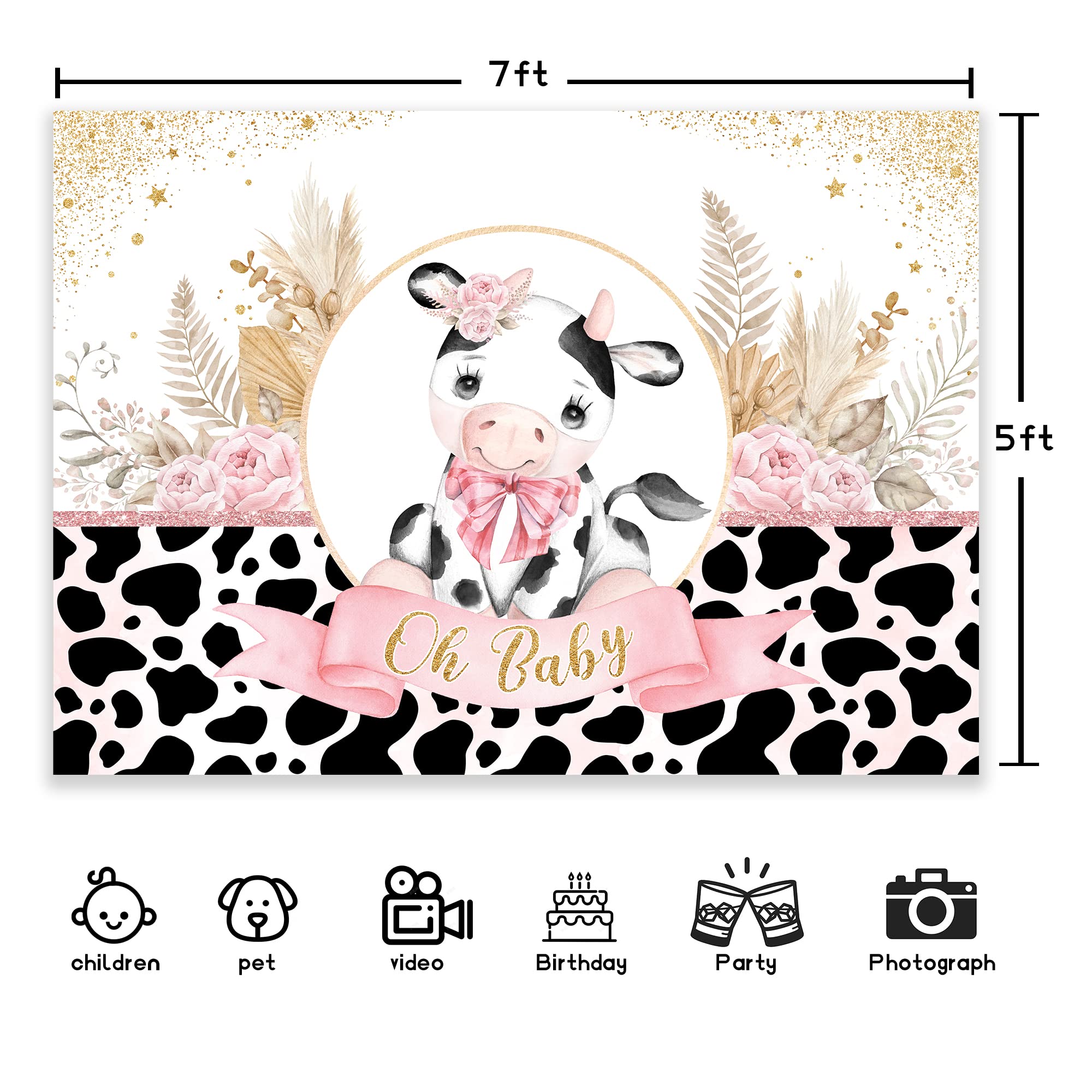 Geburtstags-Hintergrund „Heilige Kuh“, 210x150 Cm – Rosa Blumen-Motiv Für Mädchen-Party, Fotohintergrund Aus Polyester