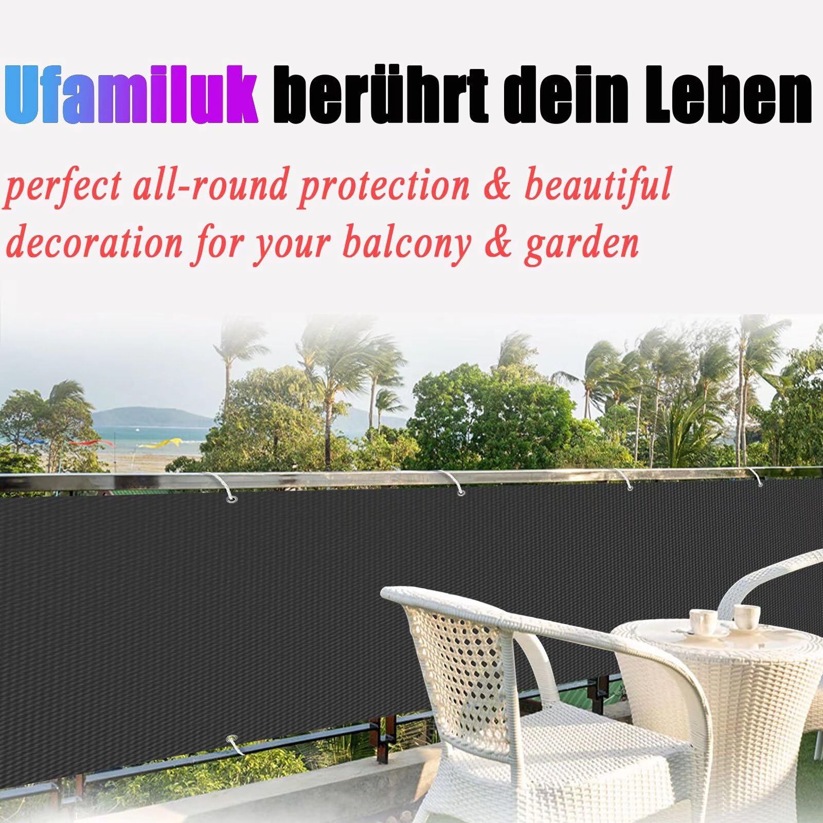 frangivisto Balcone ringhiera Telo frangivisto Balcone da Esterno Frangivento Oscurante Impermeabile Copri Privacy Balcone Telo ombreggiante per ringhiera Balcone Giardino 95x550cm Antracite