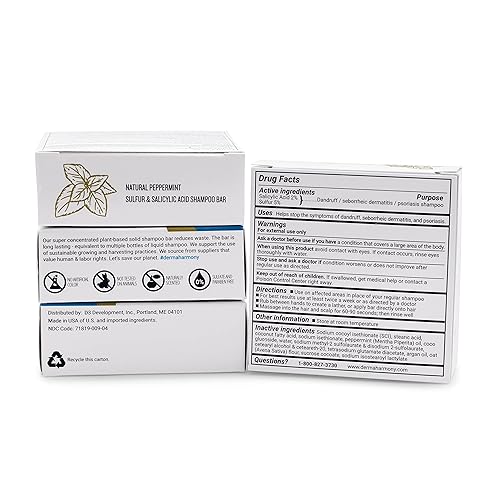 Miniatura 3 de Dermaharmony Barra de champú con ácido salicílico y 5% azufre y 2% para caspa (4 onzas) (paquete de 2)