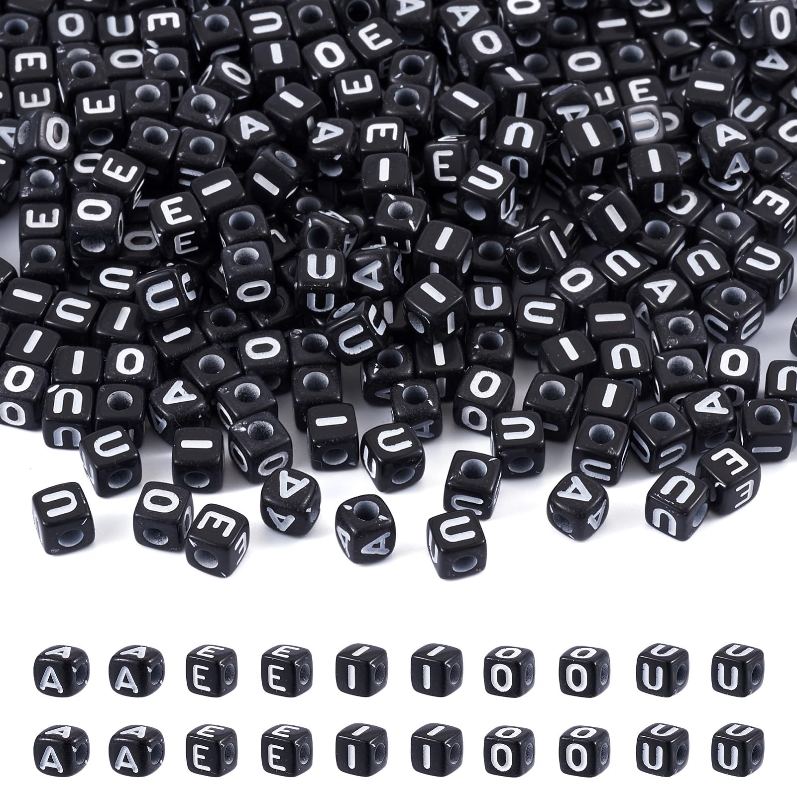 Bestewelry 50g Acrylic Letter Beads Black Square Alphabet Bead A/E/I/O/U Initial Letter Beads Cube Vowel Spacer Bead for Friendship Bracelets Necklaces DIY Jewelry Making