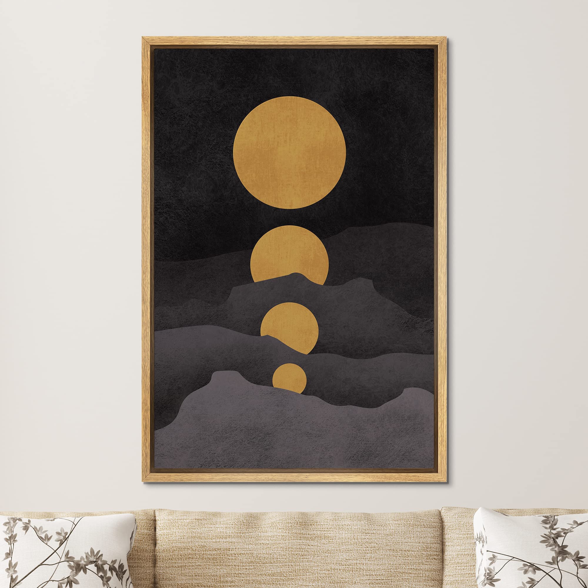 SIGNFORD Framed Canvas Print Wall Art Golden Moons in Dark Landscape ...
