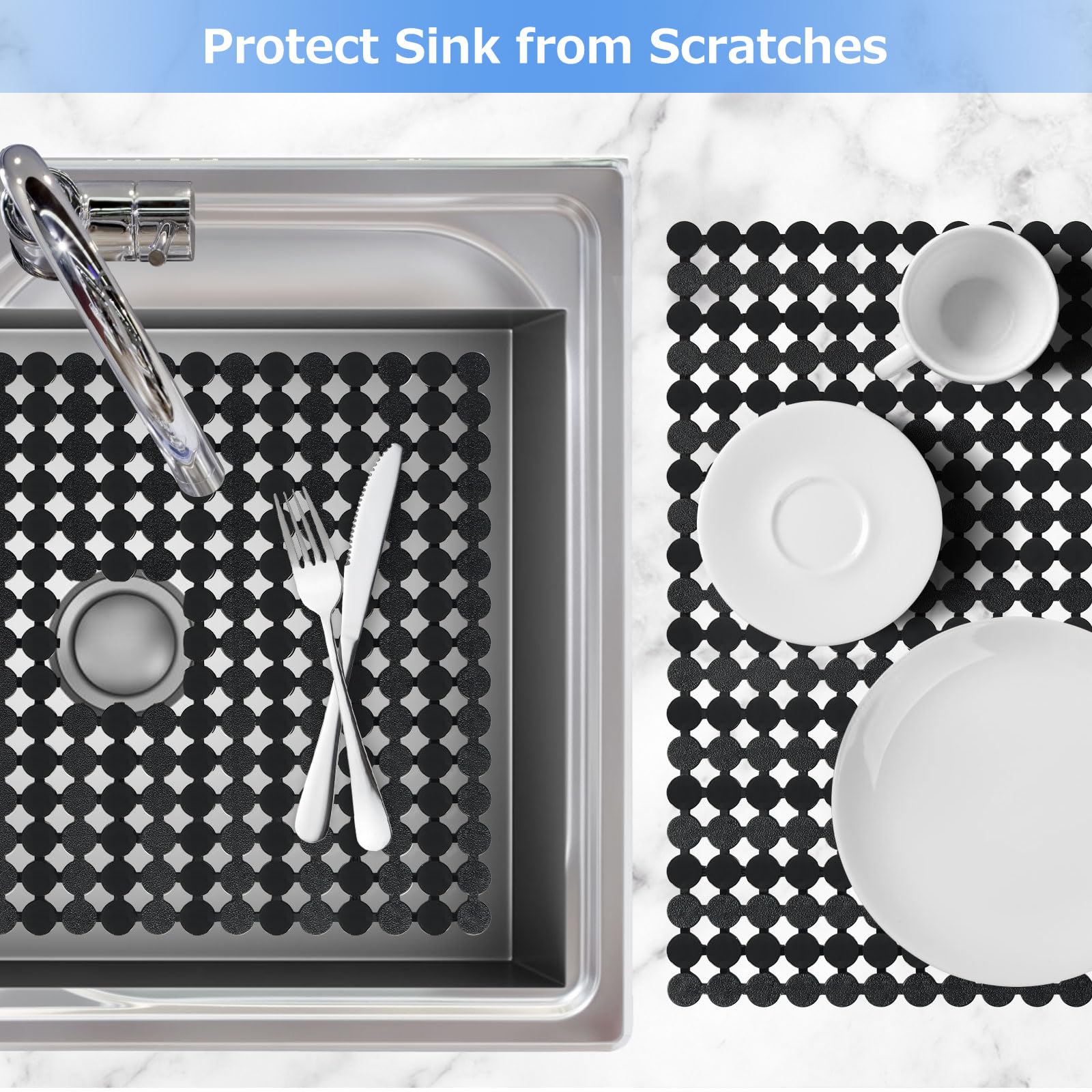 Goldmeet Sink Protector Mats for Ceramic Sink/Stainless Steel, 2Pack Cuttable PVC Sink Mat with Scissors - Image 4