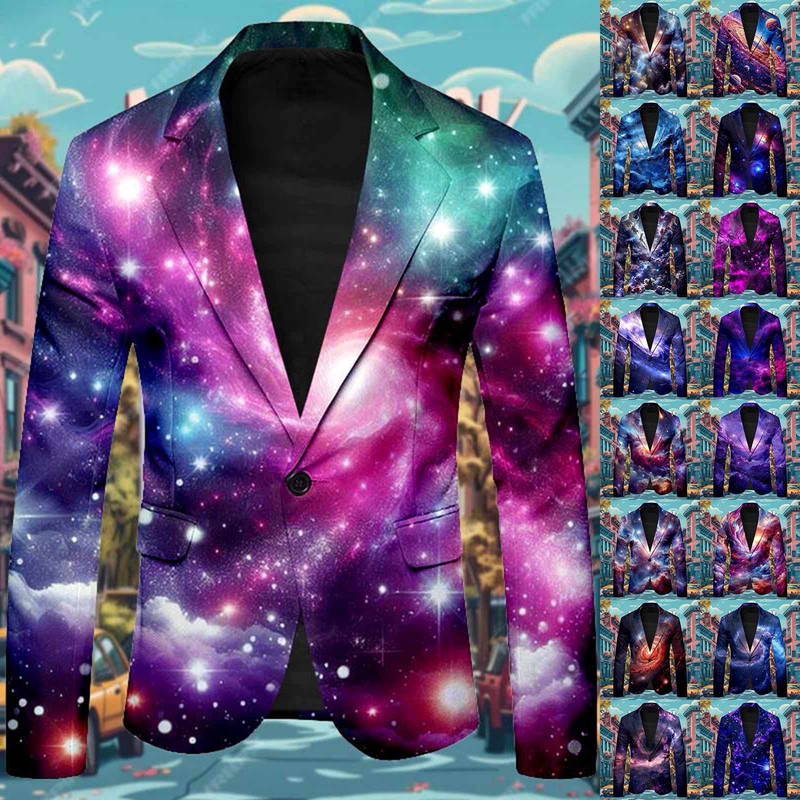 Veste Galaxy pour homme - Imprimé graphique 3D - Costume spatial - Coupe ajustée - Confortable - Manches longues à revers - Veste de costume douce et douillette - Univers, étoile, espace