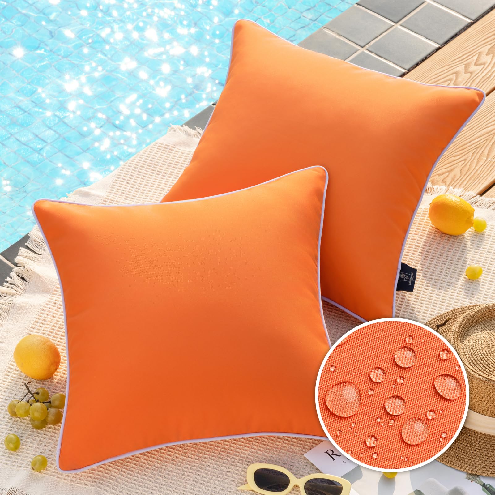 Phantoscope Pack of 2 Outdoor Waterproof Solid Throw Decorative Pillow Cover Decorative Square Outdoor Pillows Cushion Case Patio Pillows for Couch Tent, Orange 20x20 inches 50x50 cm — image 1