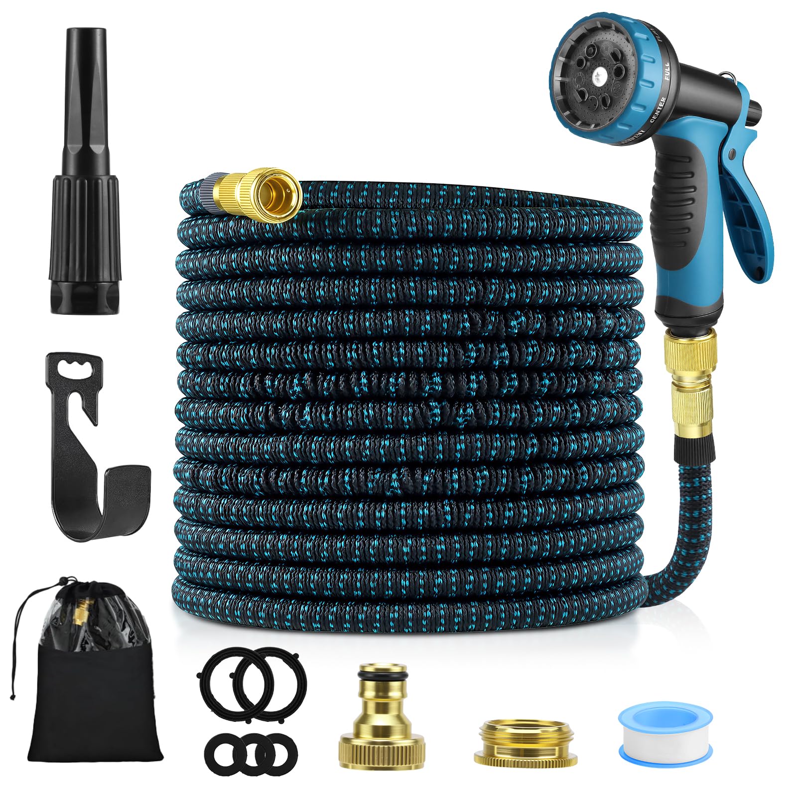 Tuyau d'arrosage extensible Pgtc 30m/100ft, Tuyau d'eau flexible triple couche, Pistolet de pulvérisation à 10 fonctions avec raccords 3/4" et 1/2", Tuyau d'arrosage rétractable extra-long léger pour