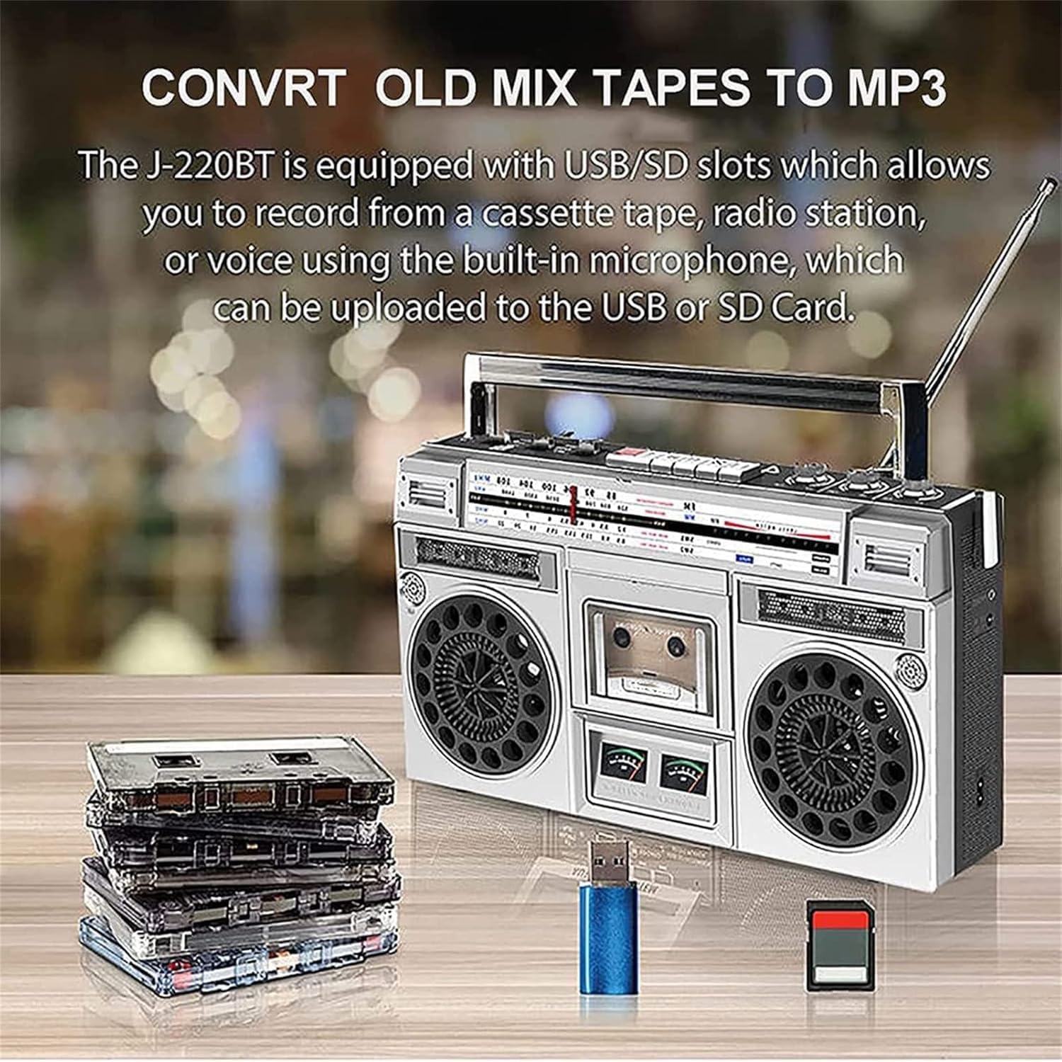 COYEUX Boombox Bluetooth Portatile, Boombox a Nastro per Lettore retrò Stile Anni '80, con Radio AM/FM, Supporto Ingresso SD/USB, Ideale per Viaggi di riunioni di Famiglia
