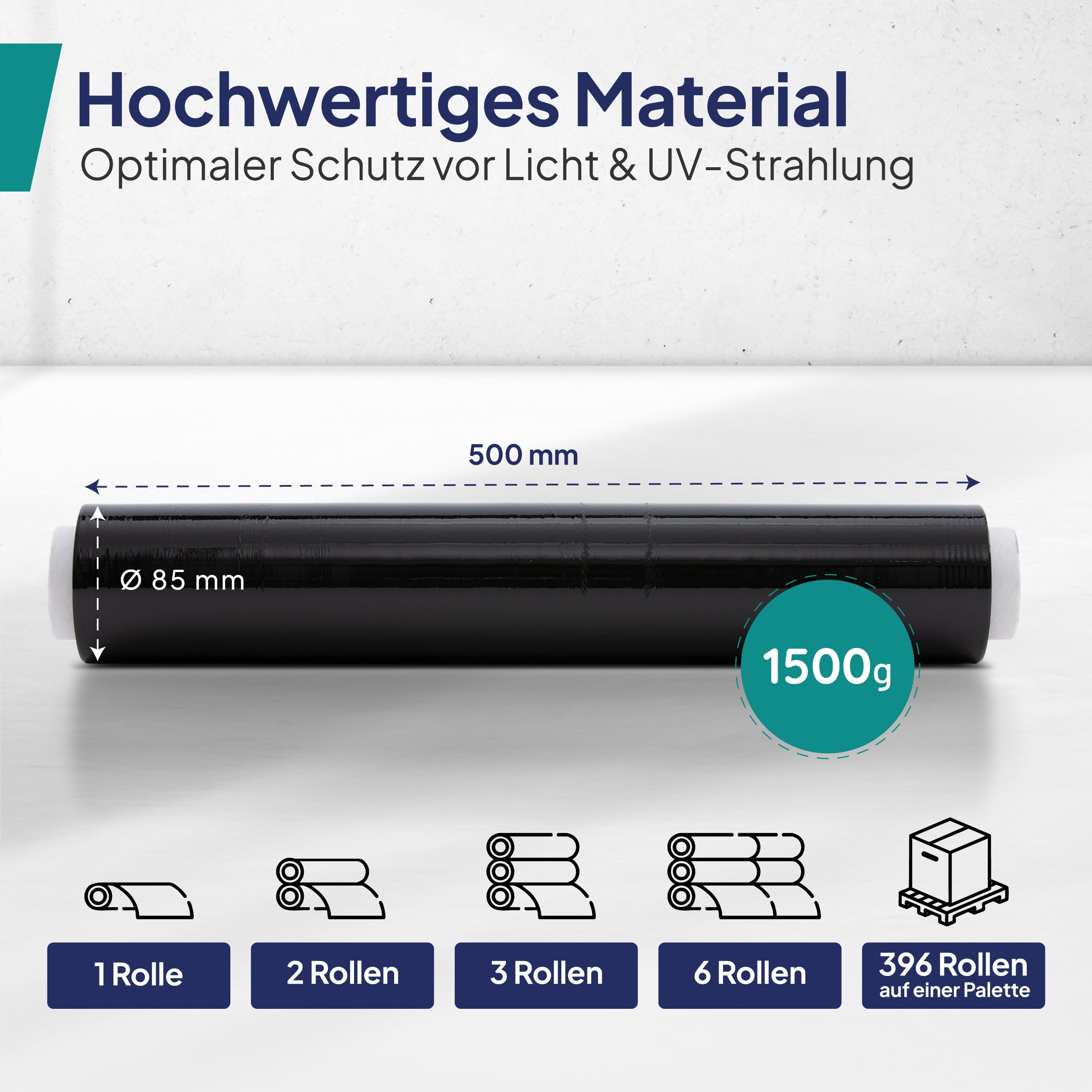 Inoverse 6 rollen stretchfolie, transparant, wikkelfolie 50 cm/300 m - 2 kg, folie voor meubels en verhuizingen, palletfolie, handstretchfolie, verpakkingsfolie op rol, stretchfolierol