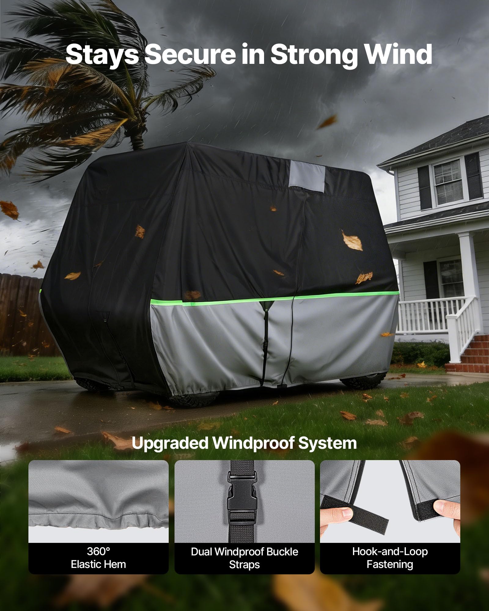 VEVOR Golfwagenabdeckung für 2+2/4-Sitzer-Golfwagen (die Meisten Golfcarts von Club Car, Yamaha, EZGO & Honda), Regenabdeckung aus 600D-Oxford-Gewebe, mit PU-Beschichtung & 3 Reißverschlusstüren