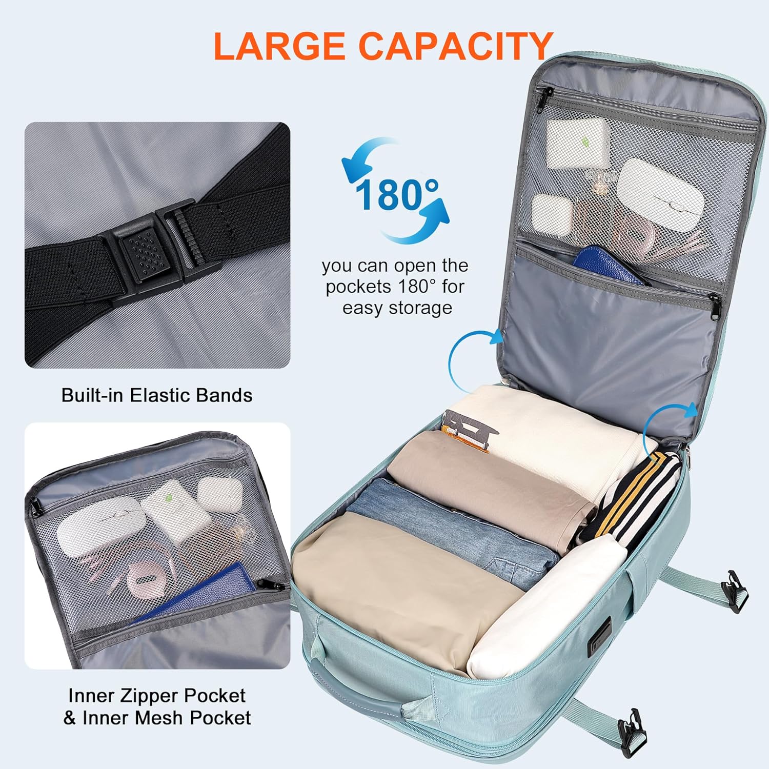 expandable travel backpack for women with luggage sleeve and padded straps