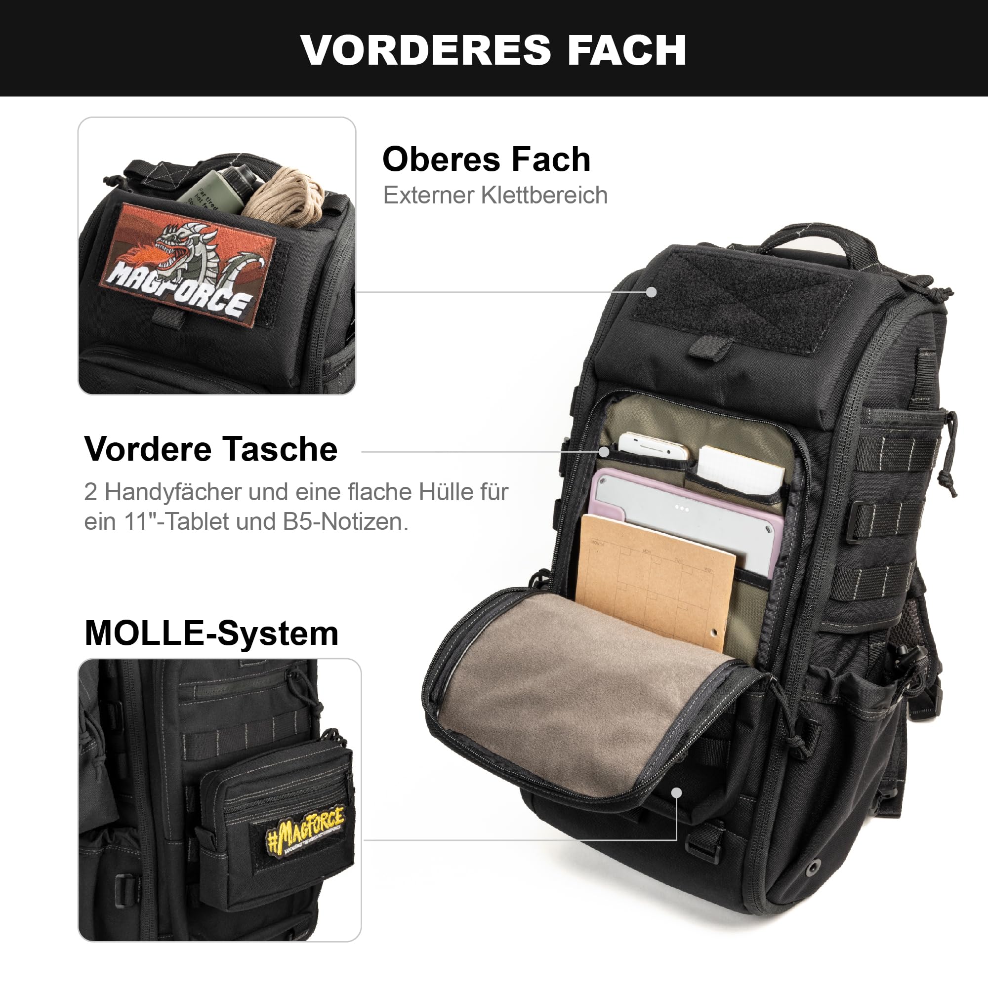 Magforce Tactical Raider - Mochila militar Molle de 25 litros, ligera y compresible, nailon balístico, compartimento para portátil, mochila de senderismo al aire libre con muchos bolsillos y correa