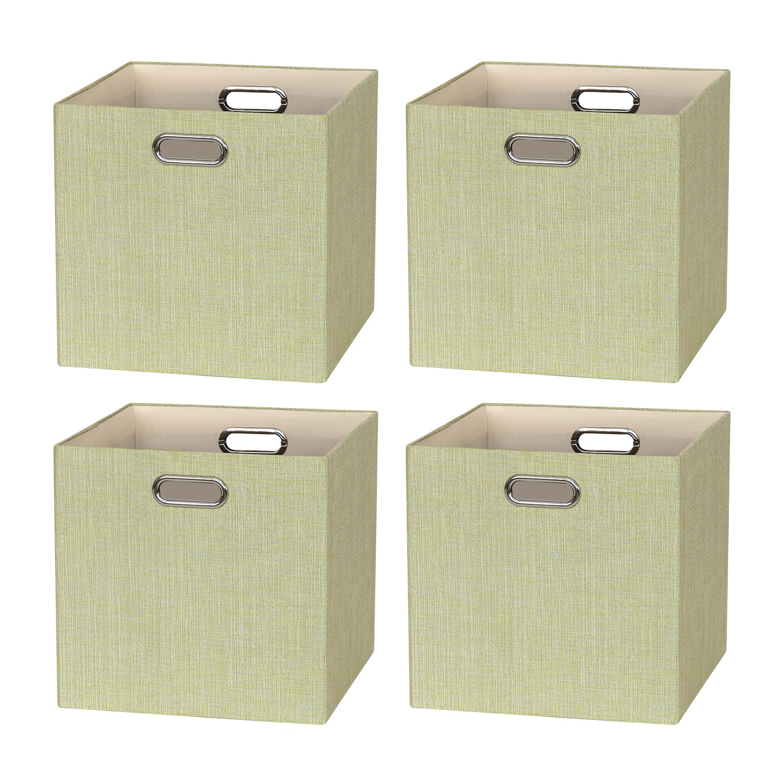 Binwhiz Yellow 4 Pack Collapsible Linen Fabric Storage Cubes/Organiser - 33X33x33 Cm Fabric Bins For Kallax Shelves, Cabinet, Bookcase, Closet - Versatile Home Organizer Boxes For Decor And Laundry (Yellow)