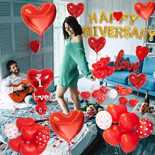 Miniatura 4 de Decoraciones de aniversario, decoraciones del día de San Valentín, globos del día de San Valentín con pancarta de feliz aniversario, globos de