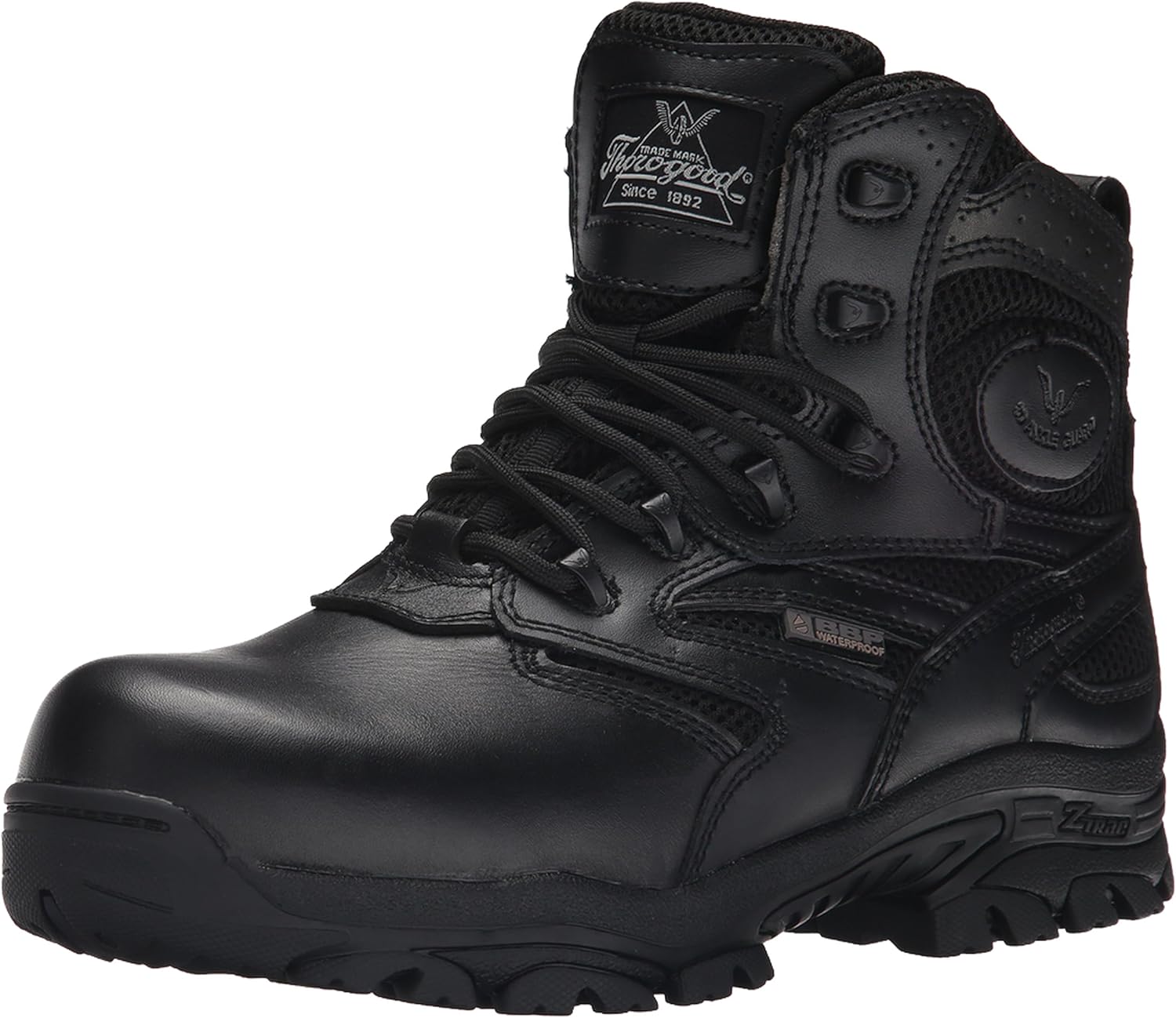Thorogood Deuce 6” Waterproof Side-Zip Black Tactical Boots for Men and Women with Composite Safety Toe, Full-Grain Leather, and Slip-Resistant Outsole; BBP & EH Rated