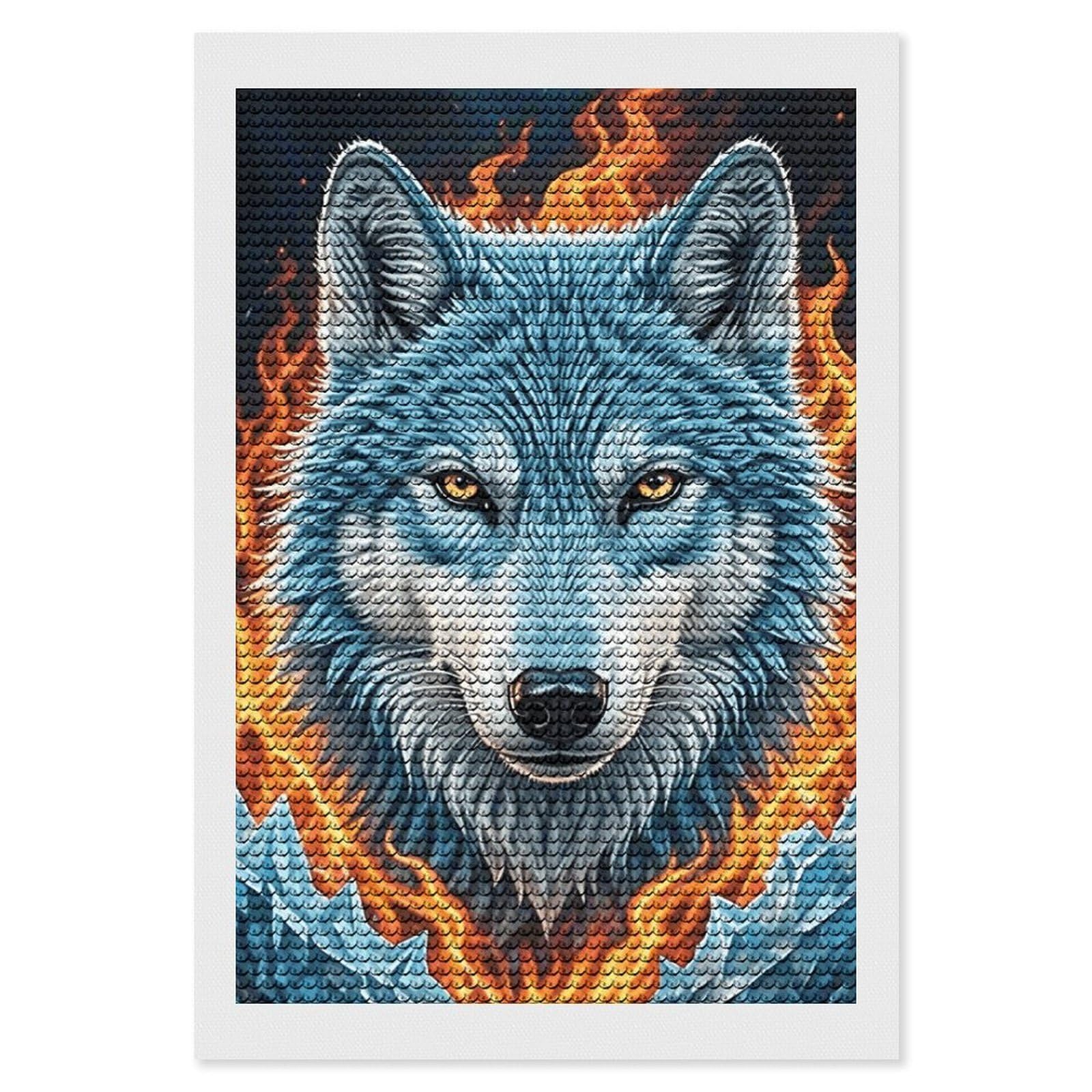 FodPand Wolf 5D Diamond Painting Kits for Adults Beginners Full Drill Round Diamond Dots Pictures Gem Art Supplies for Home Wall Room Decoration DIY Craft Set Gift 8x12
