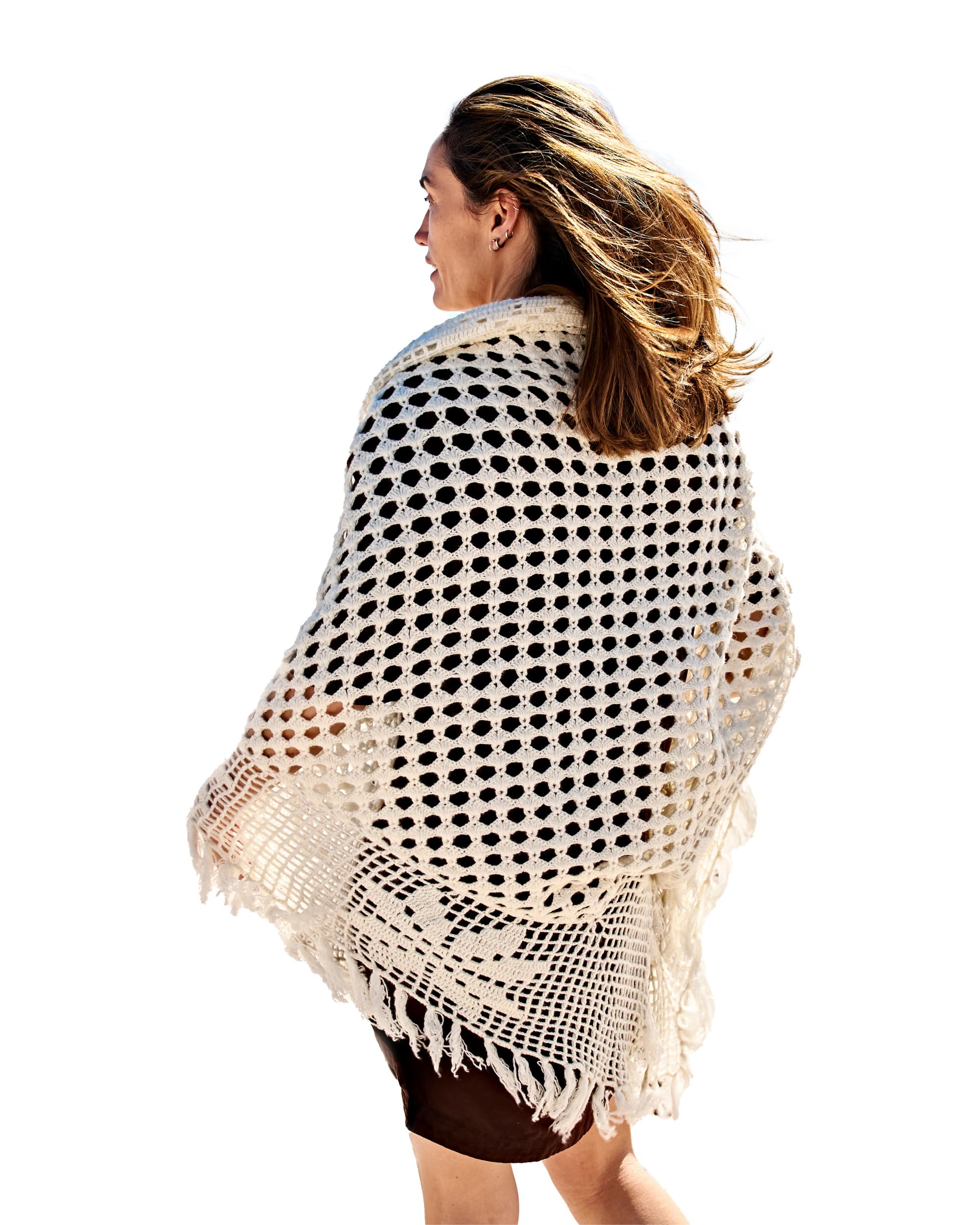 EMAAL 100% Kaschmir Dreieck Schal Quito, Weiss, Hand gehäkelt, 210x120x120cm, Damen/Herren, Design aus der Schweiz, als Geschenk, Stola, elegantes Accessoire, kuschelig, nachhaltig, langlebig