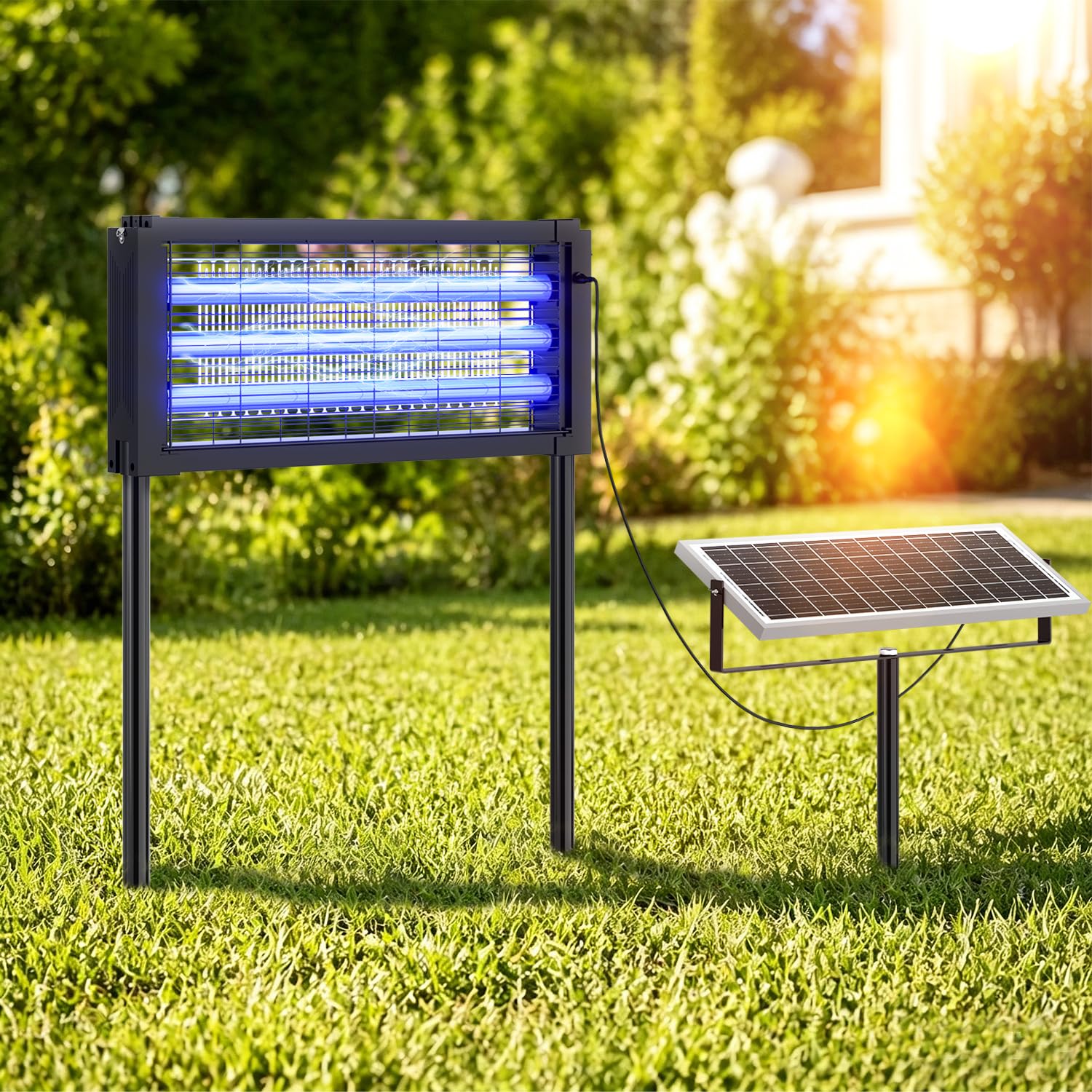 Eliminador solar de insectos para exteriores, matamosquitos con panel solar de tipo dividido, matamosquitos eléctrico al aire libre, matamoscas impermeable, trampa de insectos voladores recargable
