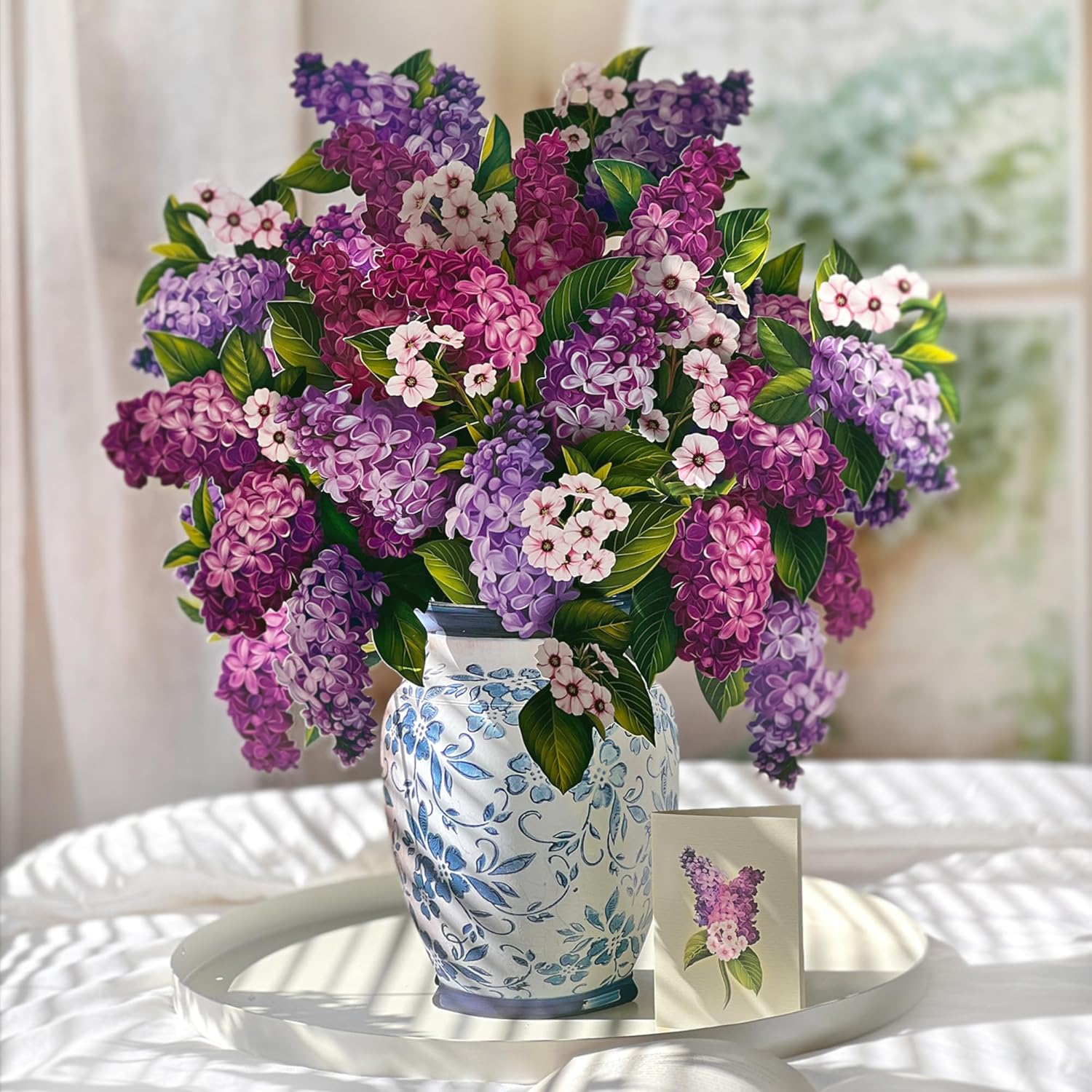 Freshcut Paper Pop Up Cards, Grande Garden Lilacs, 18 Inch Life Sized Forever Flower Bouquet 3D Popup Greeting Card, Birthday Cards, Thank You Card, Blank Notecard & Envelope - Image 4