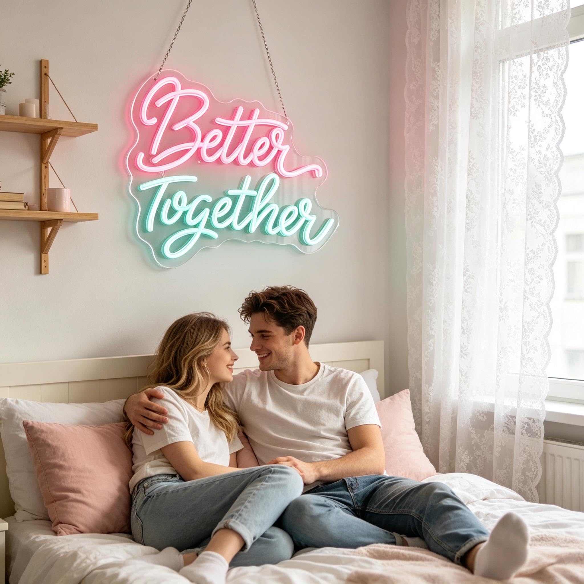 Better Together Neon Schild, Wand Schild für Wanddekoration Led Neonschild, Spruch Neon Sign USB-betrieben, Wand Zubehör Dekoration für Schlafzimmer, Hochzeit, Party, Geschenk für Paare