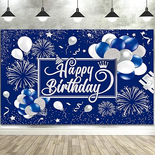 Telón de fondo de cumpleaños azul y plateado con purpurina para fuegos artificiales, fondo de fotos para niños, hombres y mujeres, patio grande,