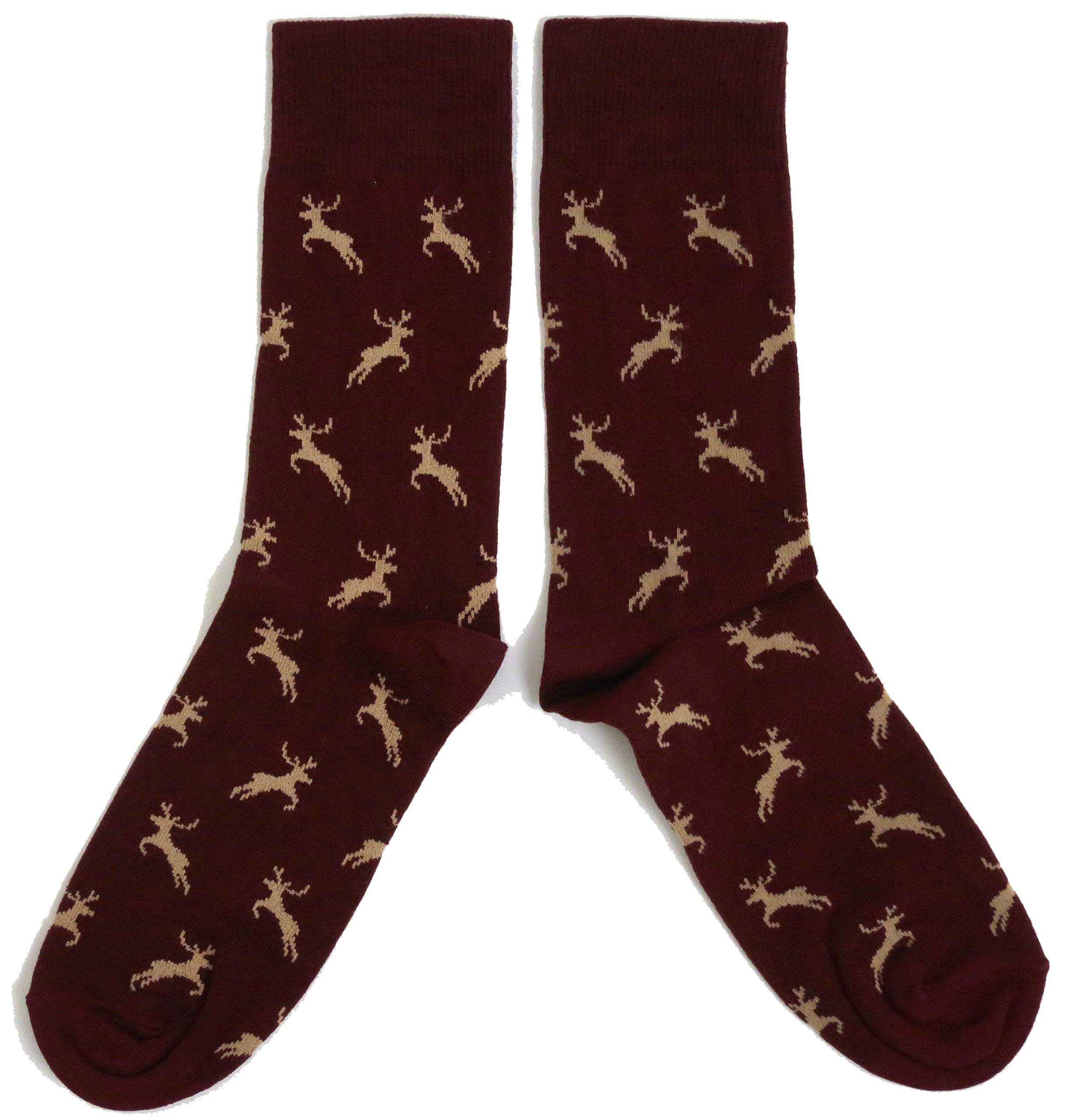 Mens Rich Burgundy Leaping Stag Wildlife Socks UK 6-11 / Eur 39-45/ US 7-12