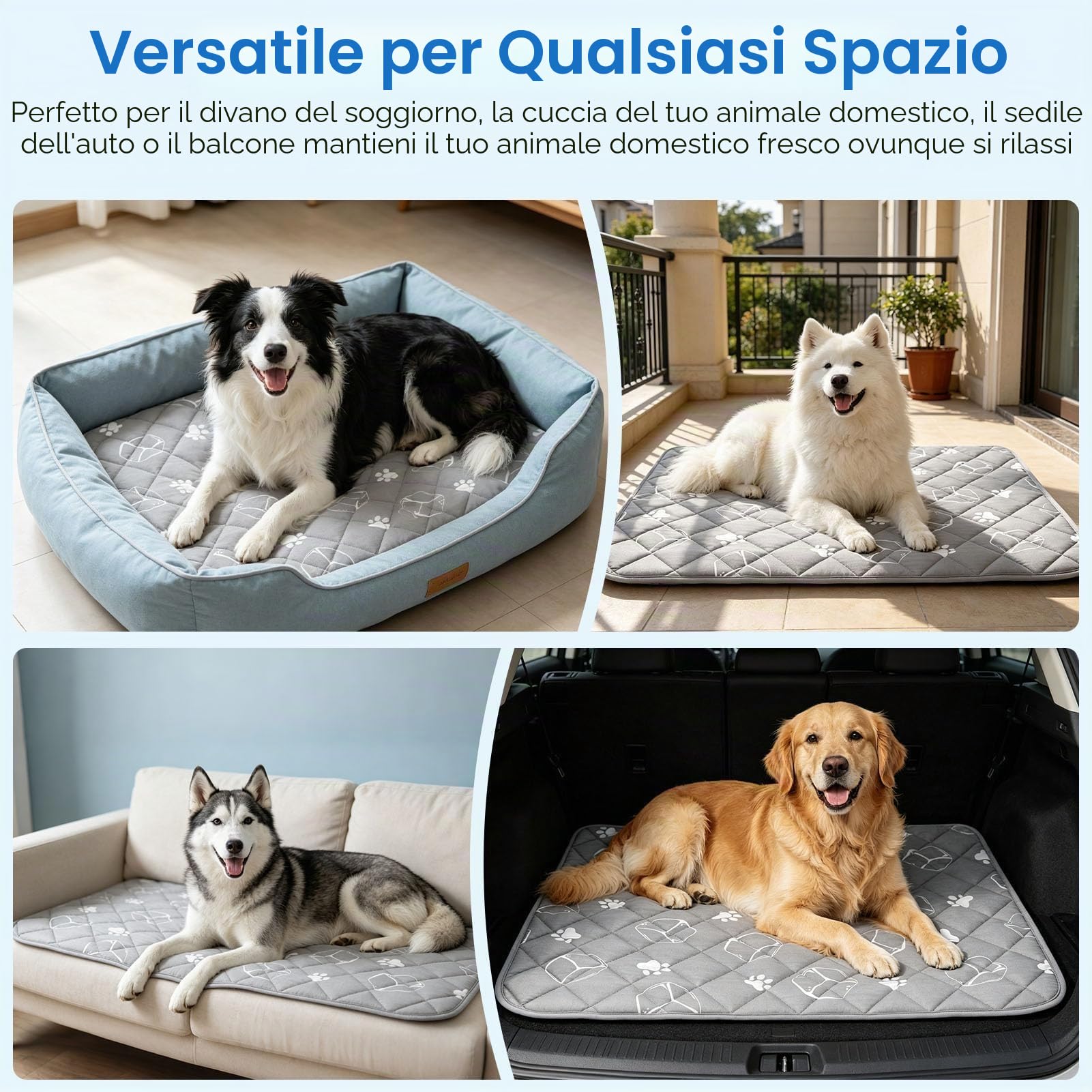 BINGPET Tappetino refrigerante per cani, 119,1 x 71,1 cm, extra large, in fibra di raffreddamento ispessita, tappetino endotermico che cambia colore, antiscivolo, estivo, pieghevole, lavabile
