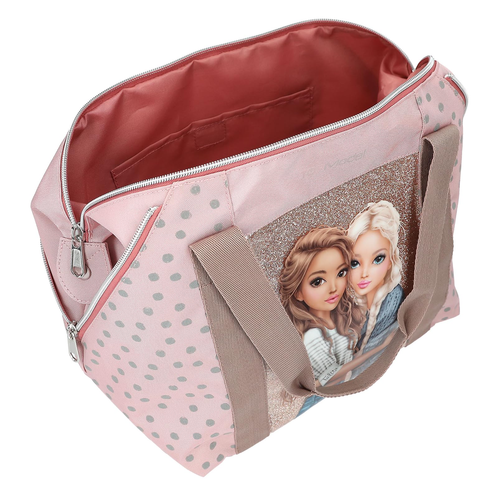 Depesche 14014 TOPModel Dots - Sporttasche in Rosa, mit Model Motiv und Punkte Muster, Tasche mit Henkel und Innenfach