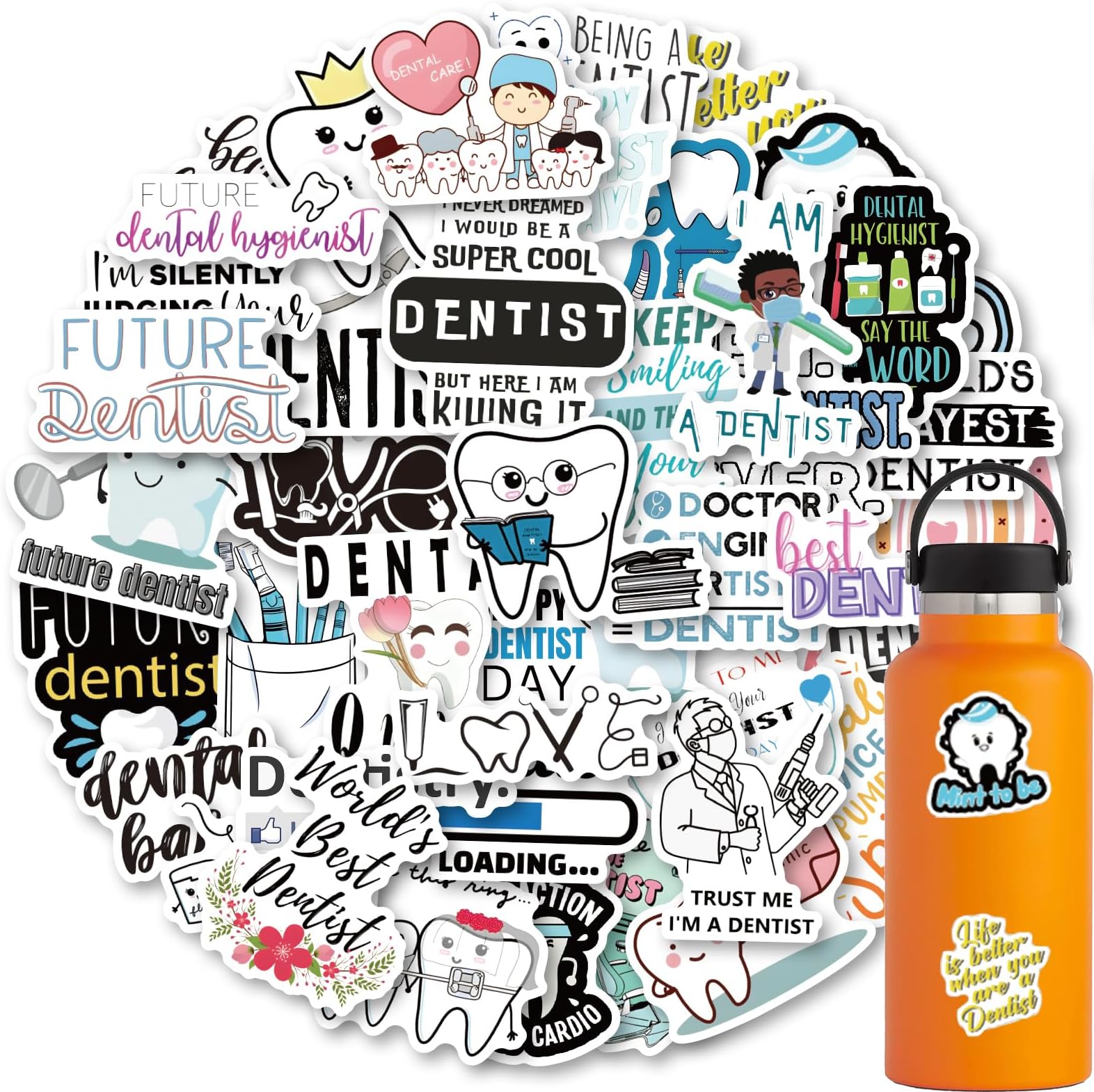 POBOKI100Pcs Dentist Stickers, Doctor Nurse Waterproof Vinyl Stickers Decals for Laptop Water Bottle Bumper Luggage Computer Skateboard Snowboard. Gift for Kids Girls Teens