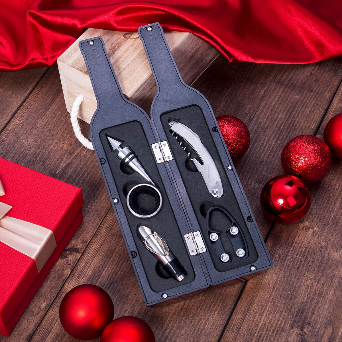 Set Accessori Vino Con Cavatappi A Leva - Include Aeratore, Pompa Sottovuoto, Salvagoccia E Tagliacapsule