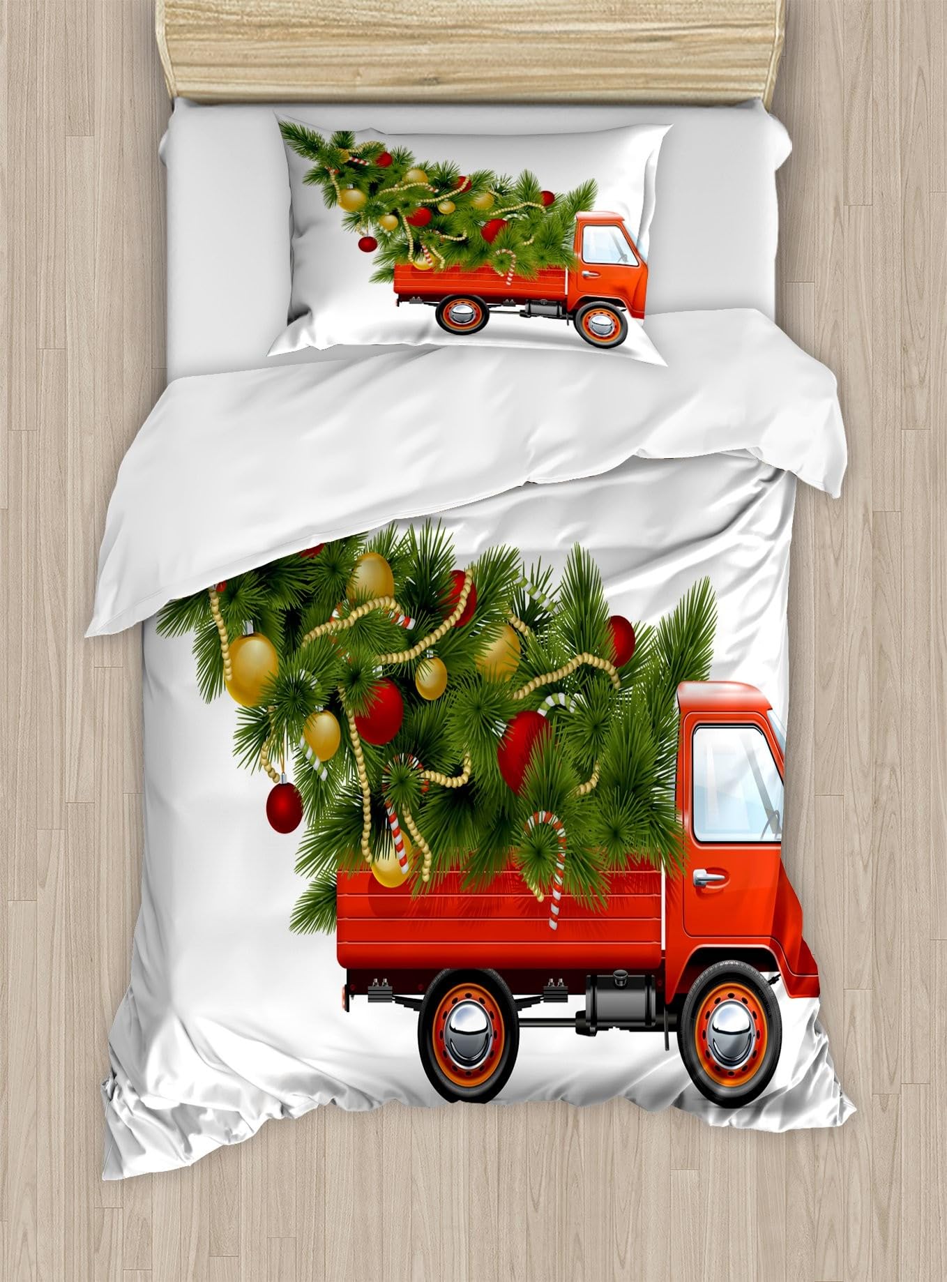 Parure Copripiumino Matrimoniale 260x240 Albero Di Natale Bianco, Copripiumini in Microfibra per Adulti, Reversibile Set di Biancheria da Letto Matrimoniale con Cerniera e 2 Federe 50x80