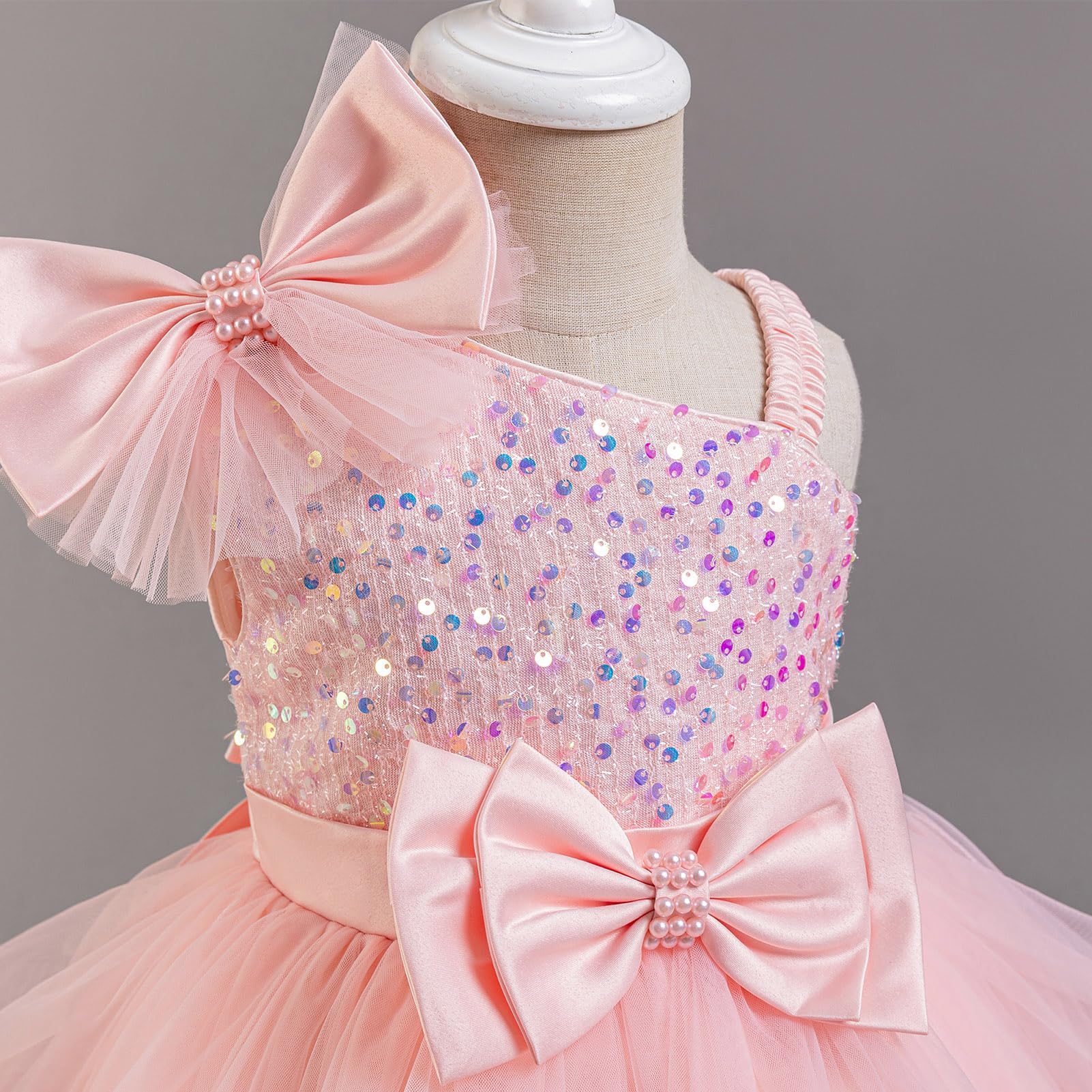 IDOPIP Enfant Fille Robe De Soirée Sequins Bowknots Tulle sans Manches Anniversaire Noeud Papillon Robe pour La Fête