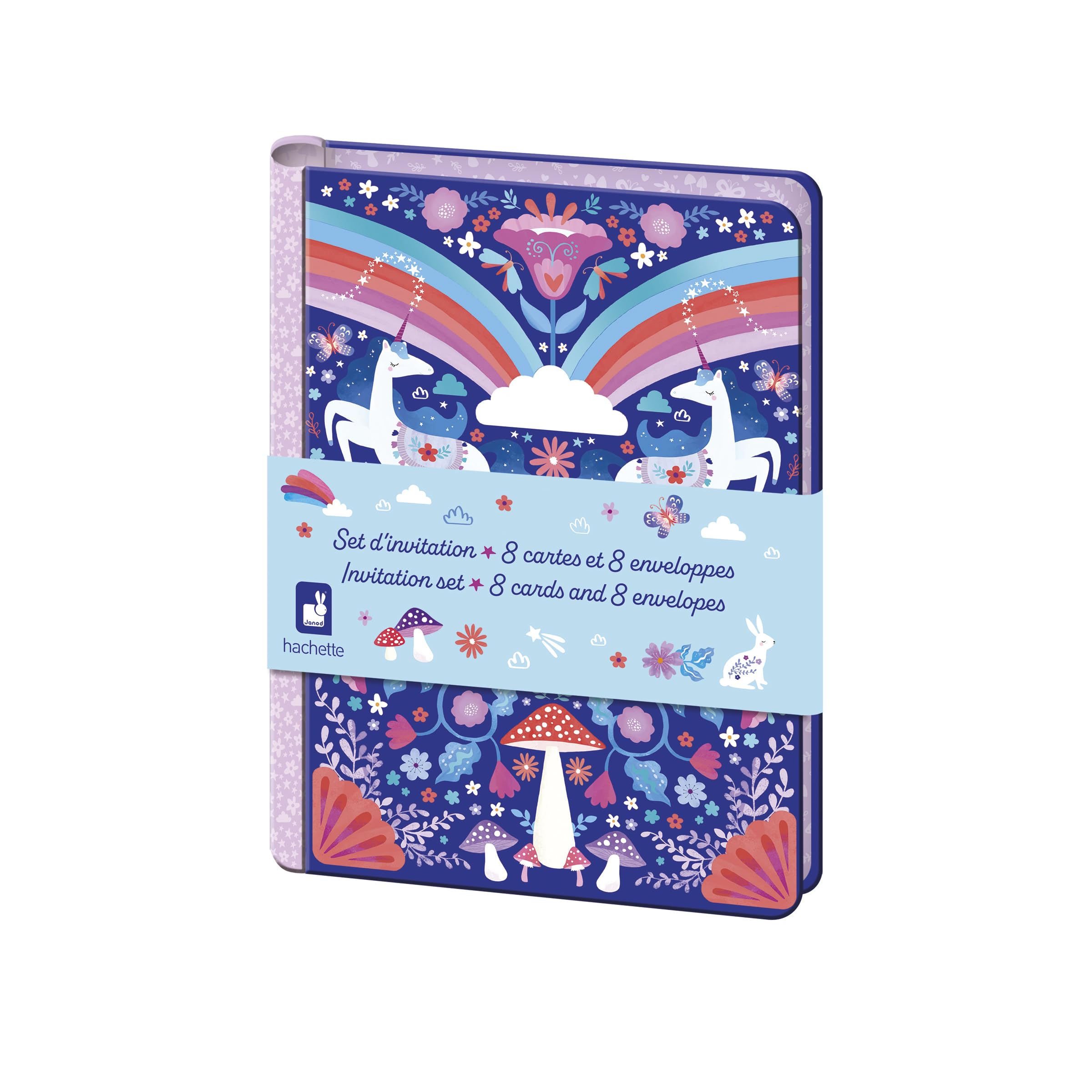 Janod Set d'Invitations Licorne 8 Cartes 8 Enveloppes 1 Planche Autocollants - Invitation Anniversaire 6 Ans+