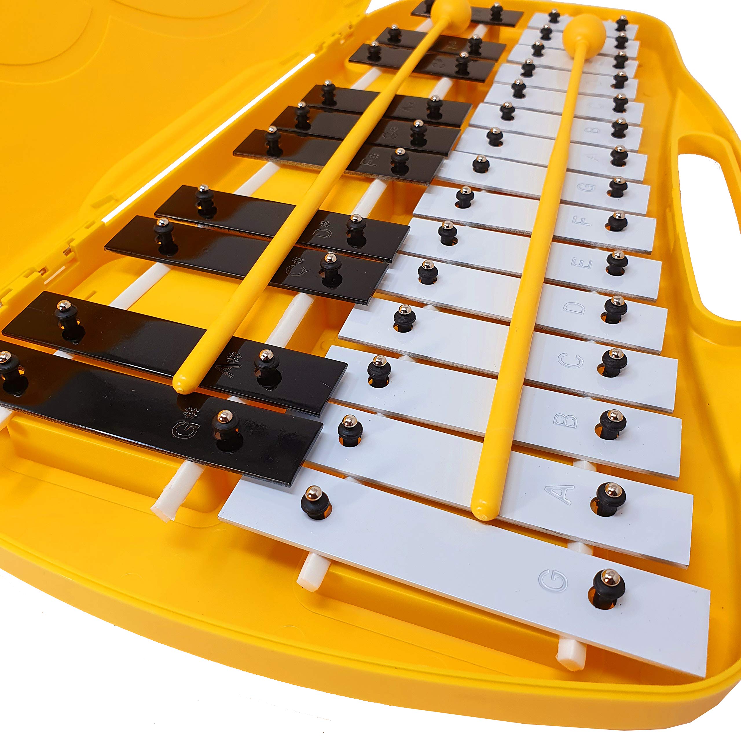 Glockenpiel Carrillón Metalófono Xilófono FOREST PERCUSSION KB13 Cromático, 25 Teclas Negras y Cromadas con Estuche y Mazas - Rockmusic España