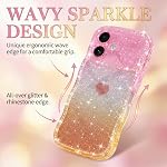 LAPOPNUT for iPhone 16 Case Sparkly Bling Glitter Cute Curly Wave Frame Bumper Cover for Women Girls Translucent Silicone Bumper Shockproof Phone Case for iPhone 16 6.1 Inch,Pink