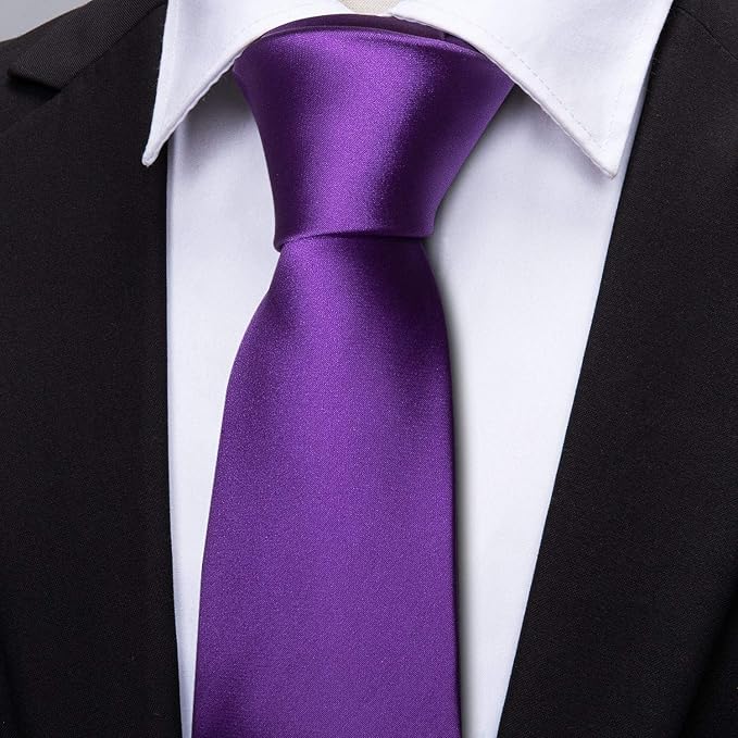 Barry.Wang Corbata de Seda Lisa para Hombre con Pañuelo y Gemelos miniatura 6
