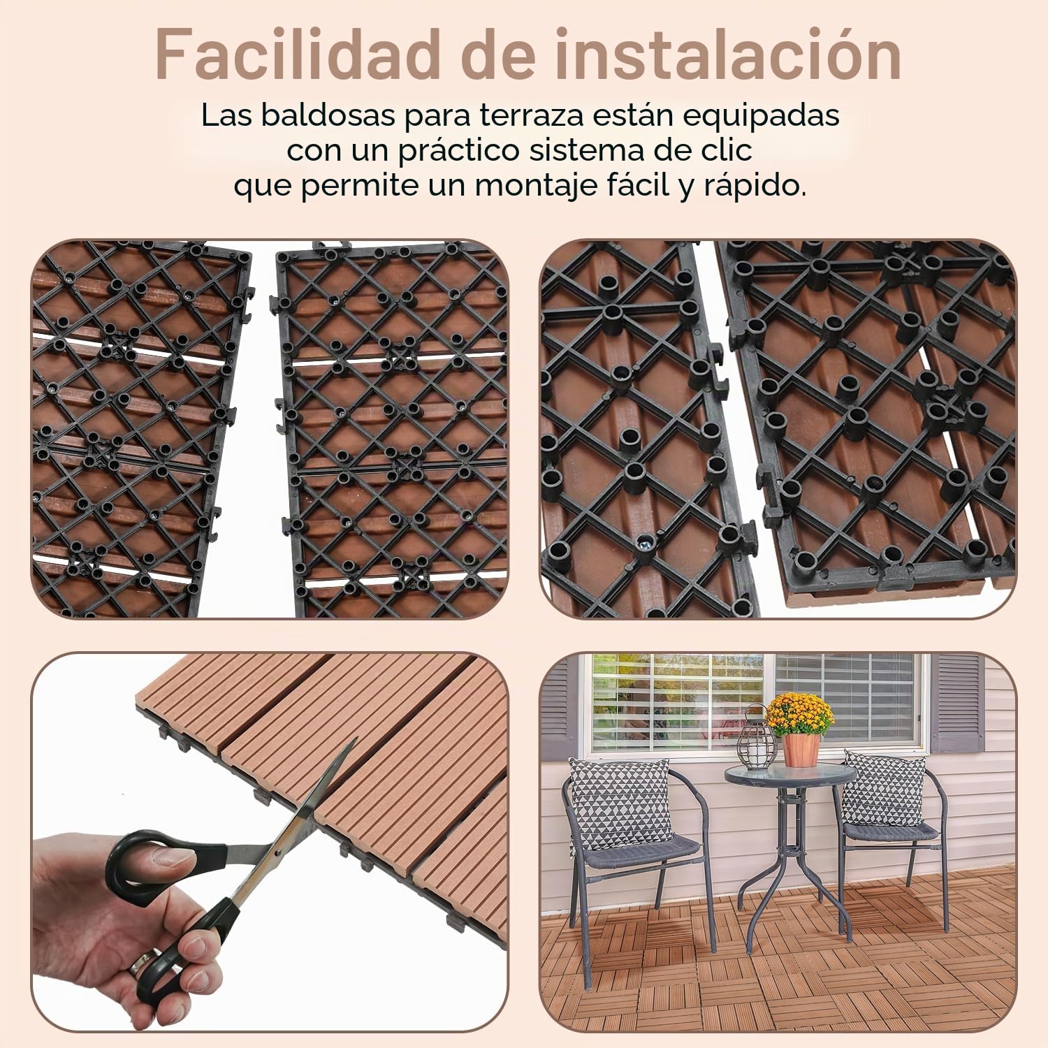 Lote de 60 losetas de terraza WPC - Marrón - 30 x 60 cm - 10 m² - Ideal para el exterior - Losetas enchufables para balcón, jardín y terraza - Simples, rápidas y prácticas