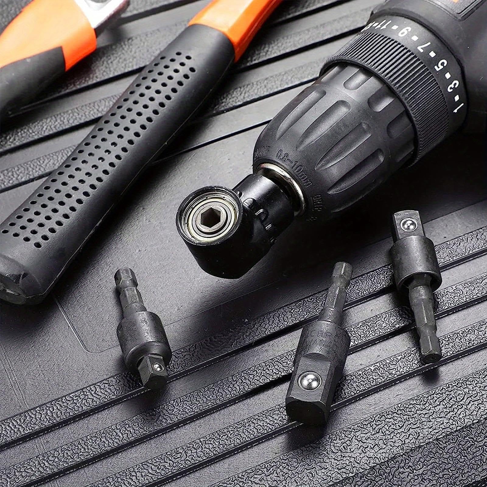 Adaptador de destornillador de ángulo recto con extensión de 1/4" y broca magnética ajustable de 105 grados (adaptador de punta angular L)