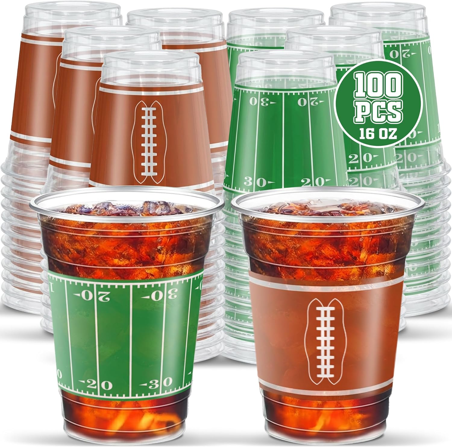 ArtCreativity Football Party Cups - Set of 100 - Football Party Supplies - 16 Ounce Disposable Cups - 2 Designs for Football Party Decorations - Party Cup Set for Championship Game or Birthday