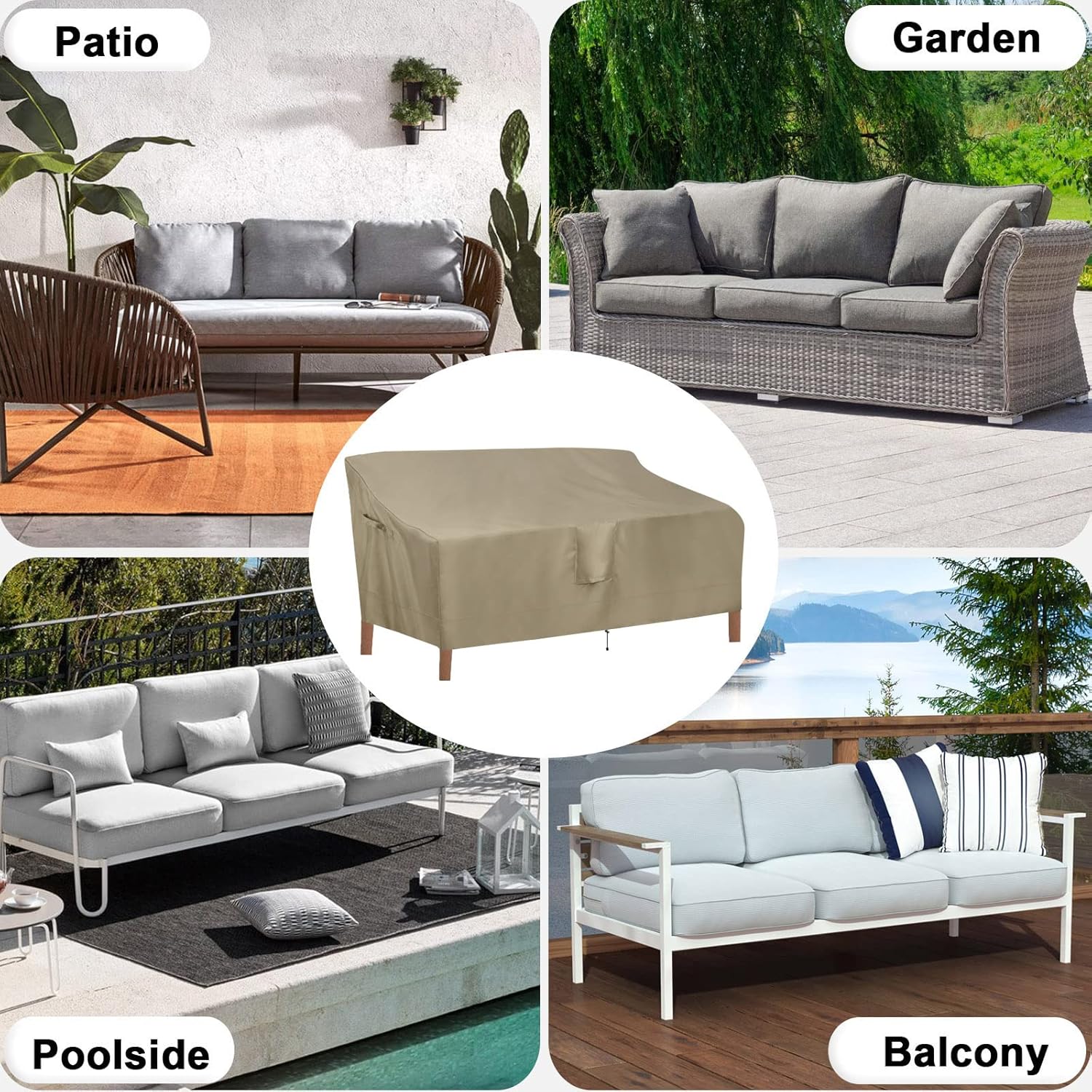 OutdoorLines Outdoor Waterproof Patio 3-Seater Couch Cover - UV Resistant Patio Sofa Furniture Covers Weatherproof Heavy Duty Glider Covers for Outdoor Furniture, 76Wx32.5Dx33H Inches, Camel