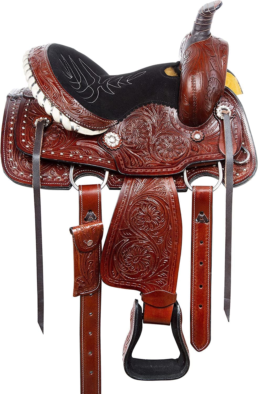 Barrel Racer Show Trail Riding Tooled Leder Westernsattel Tack Pferd und Pony Größe 25,4 bis 45,7 cm Sitz
