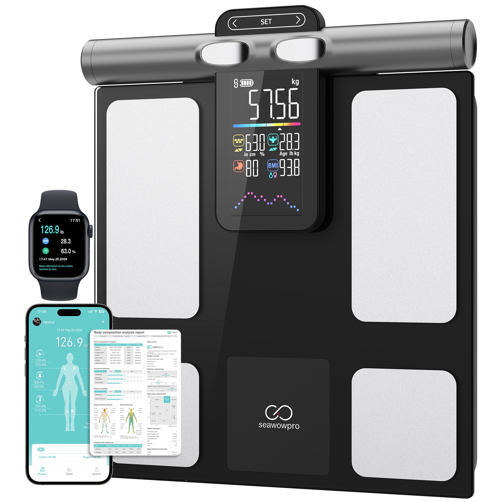Scale for Body Weight Digital Bathroom Scale with 8 Electrodes, 28 Body Datas Dual Frequency BIA Measurement Smart Weight Scale Compatible with iOS & Android, Max 396lb/180kg/28st