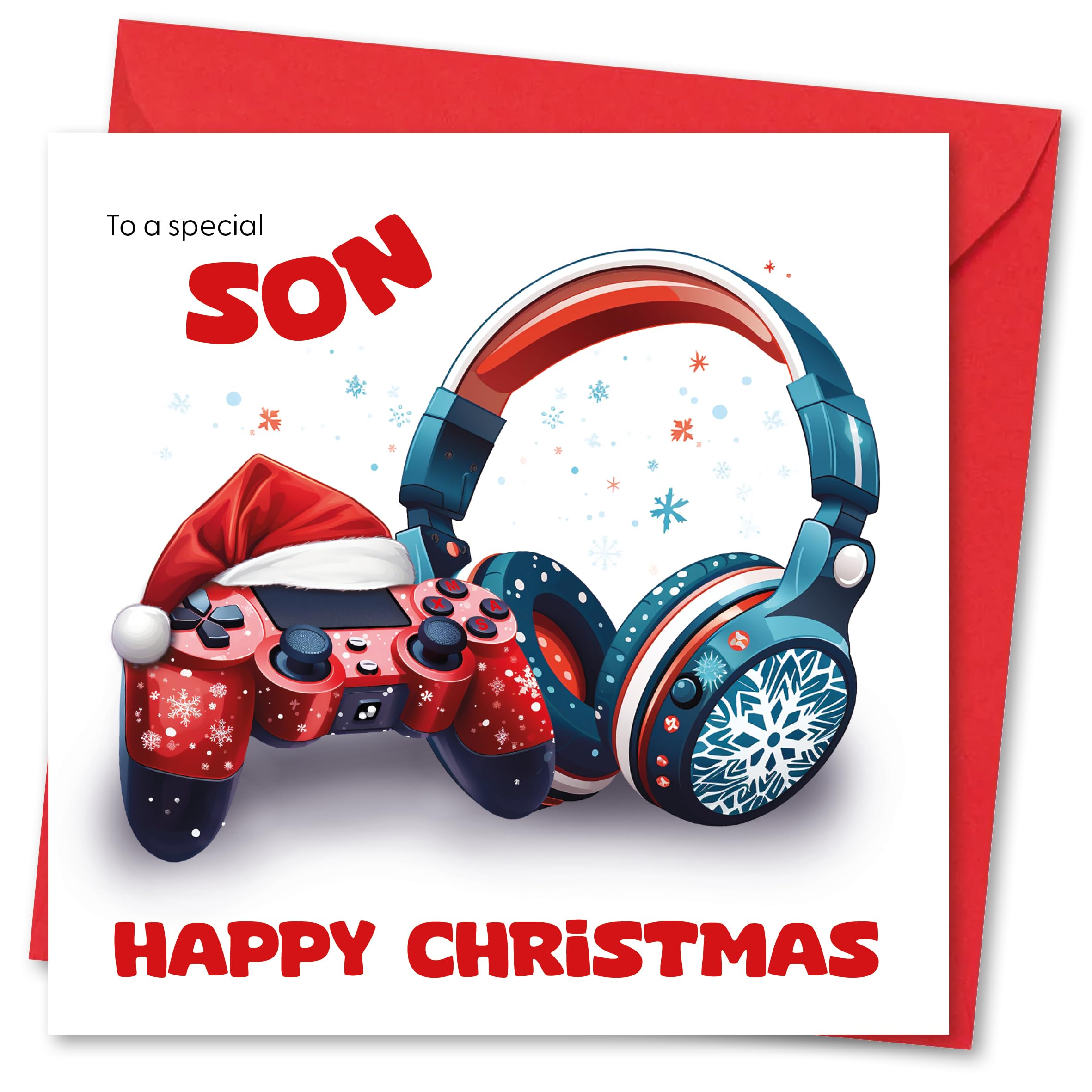 Weihnachtskarte Für Den Sohn – Künstlerische Grußkarte Mit Gaming-Design, Glitzer & Persönlicher Botschaft, Made In UK