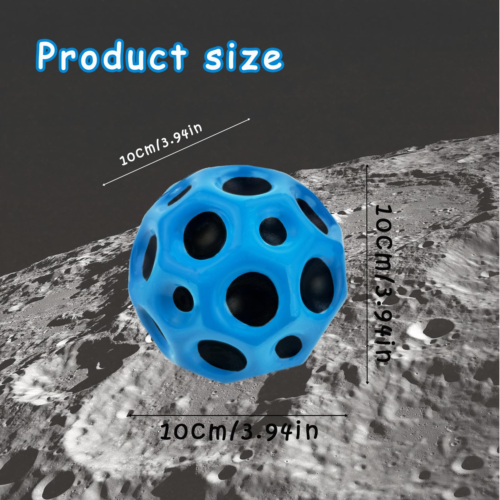 Luckana 10cm Blue Moon Space Balls, Hyper Bouncy High Bounce Ball for Kids & Adults, Extreme Bouncing Moon Shape, Easy to Grip & Catch, Improves Hand-Eye Coordin