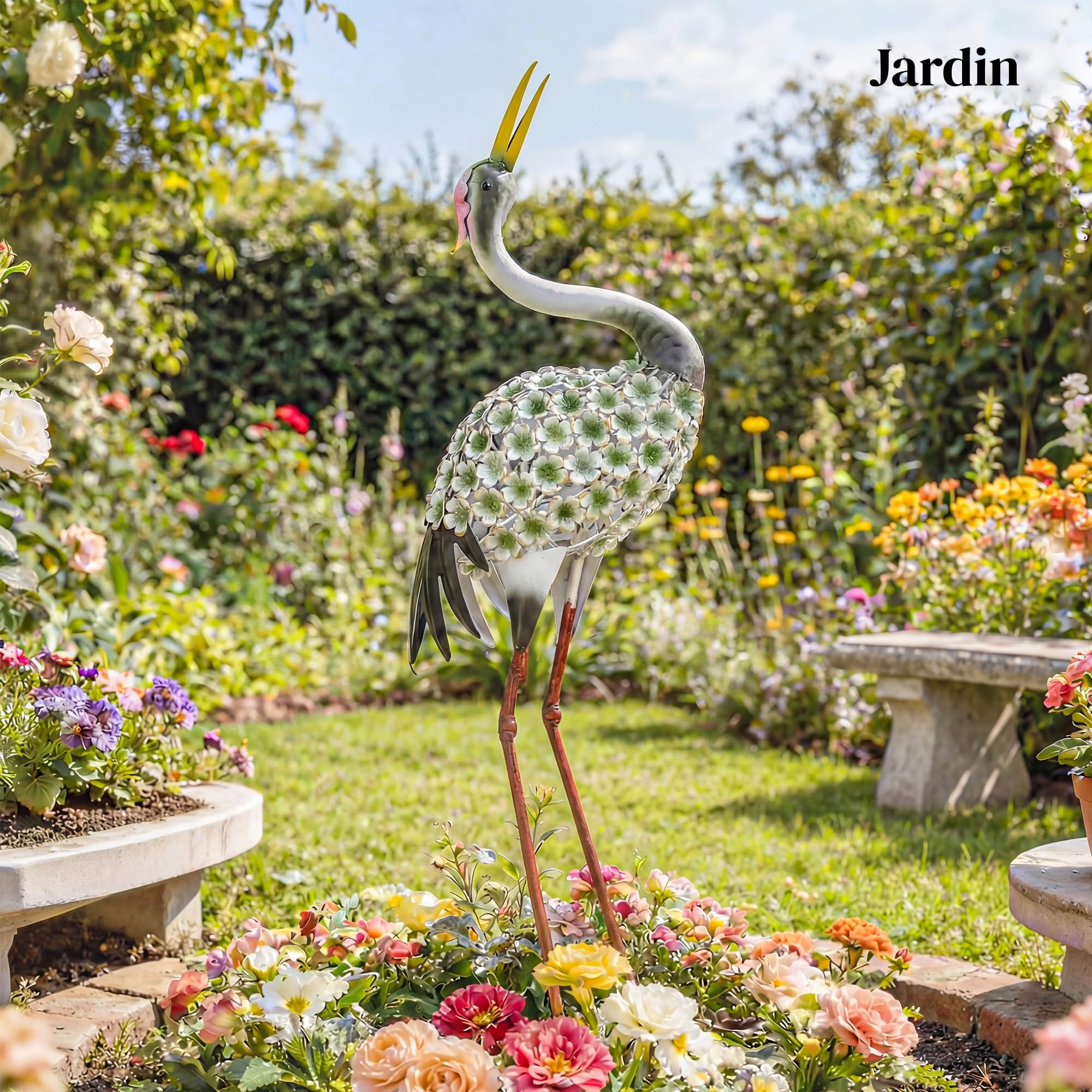 Outsunny Statues de Jardin, Sculpture de Héron, 71 cm, pour Cour, Vert
