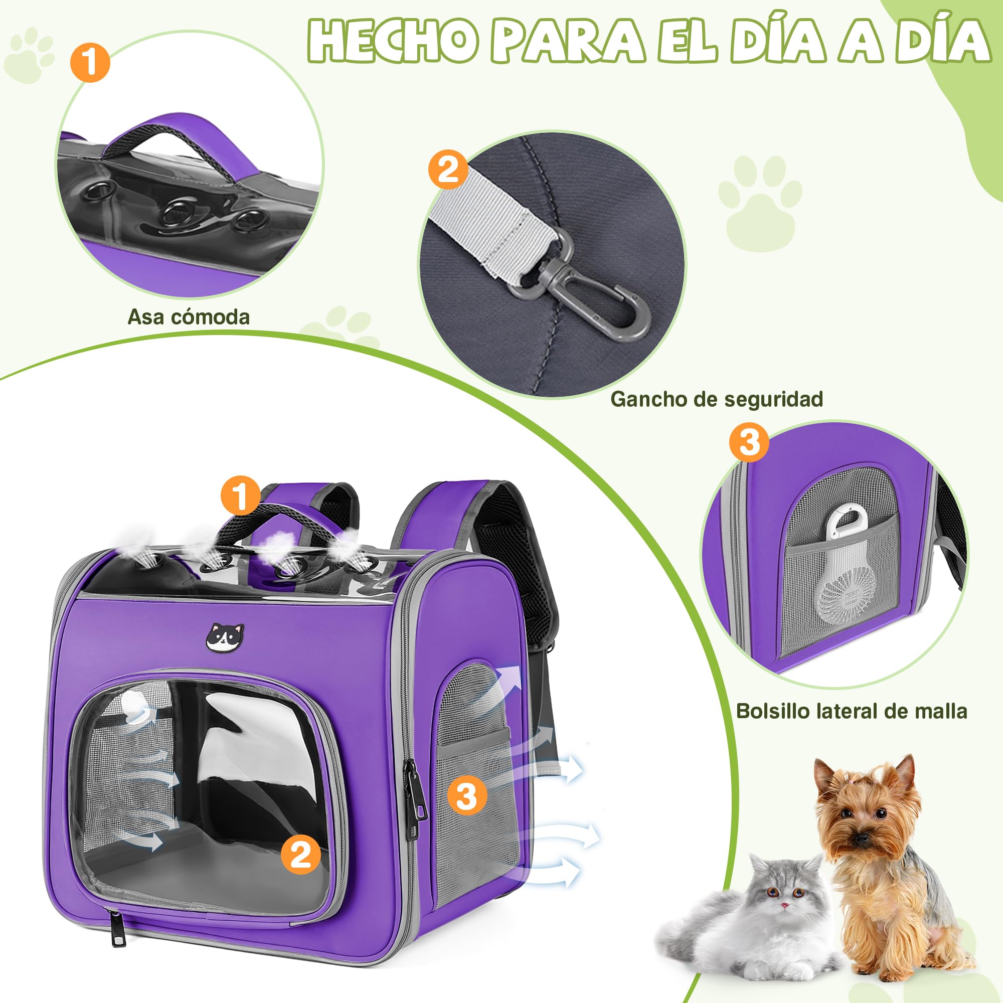 ALLSOPETS Mochila Gato y Perro, Transportín Plegable, Lavanda