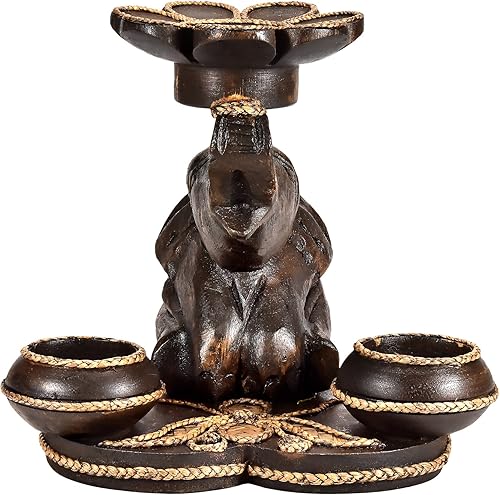 Miniatura 3 de AeraVida Juguete elefante tallado a mano debajo de una flor para tres velas | Decoración de vela de boda | Vela decorativa para centro de mesa