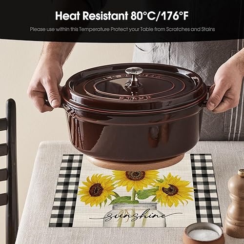 Miniatura 7 de Artoid Mode Buffalo - Juego de 4 manteles individuales de primavera con diseño de girasol, 12 x 18 pulgadas, para decoración de fiestas, cocina,