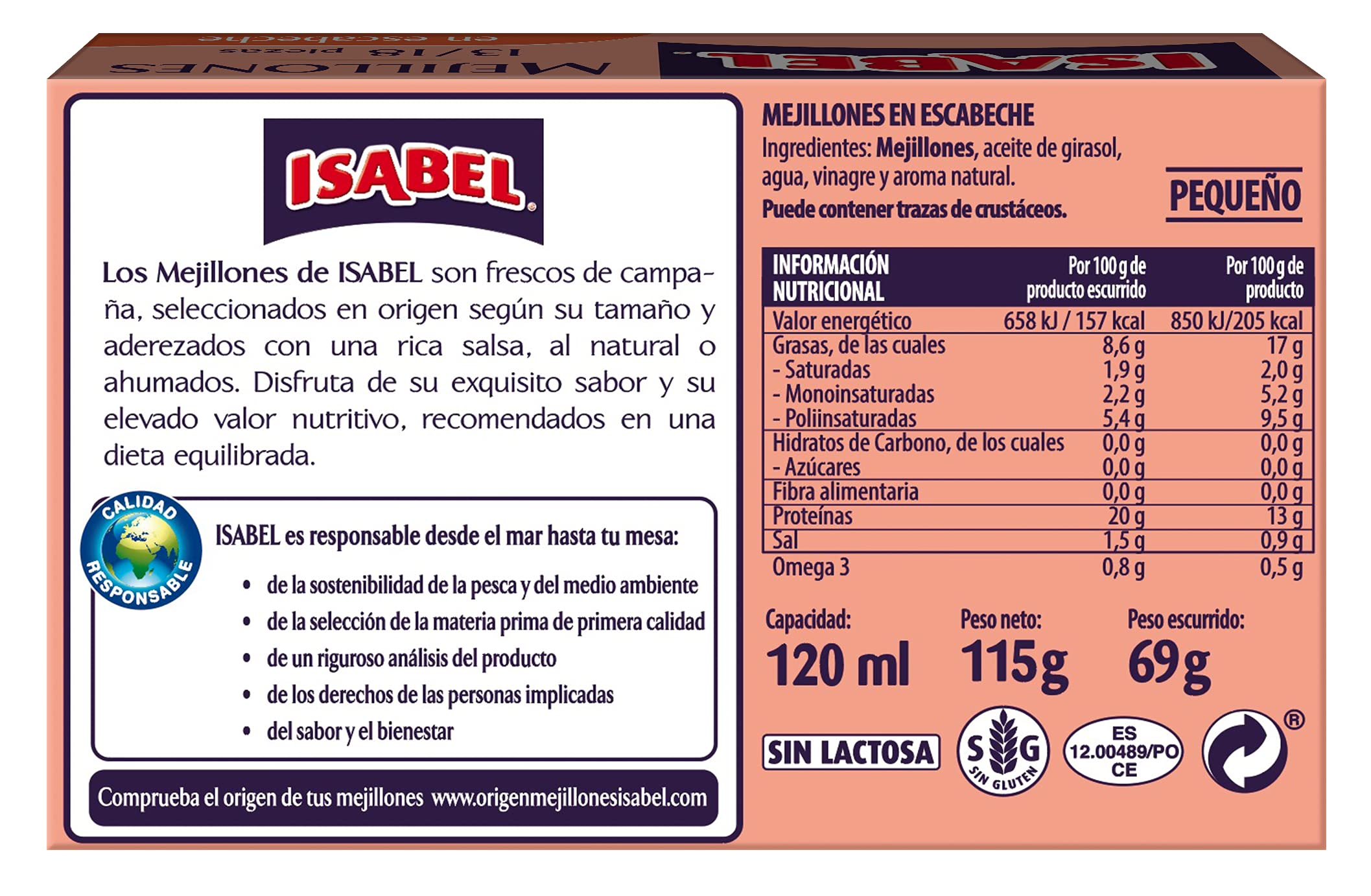 Isabel Caja 24 uds x 115g Mejillones en escabeche 13-18 piezas - Pack de 24